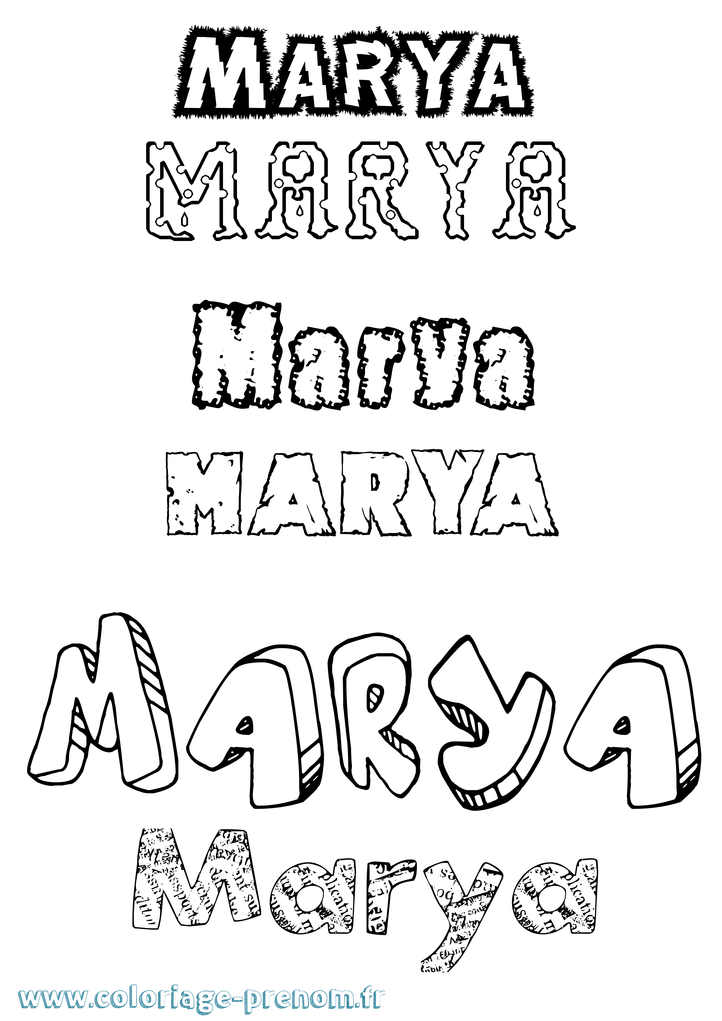 Coloriage prénom Marya Destructuré