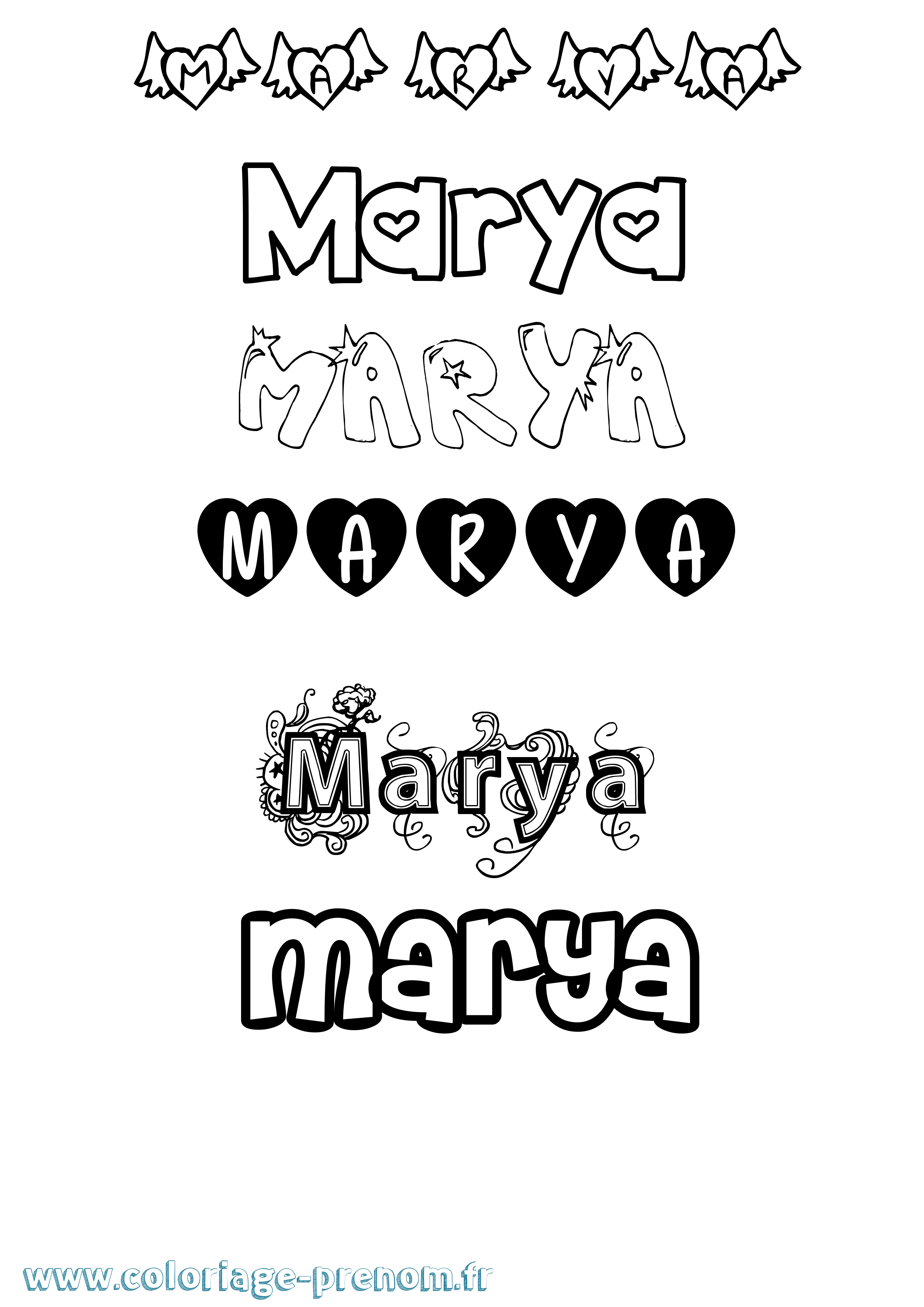 Coloriage prénom Marya Girly