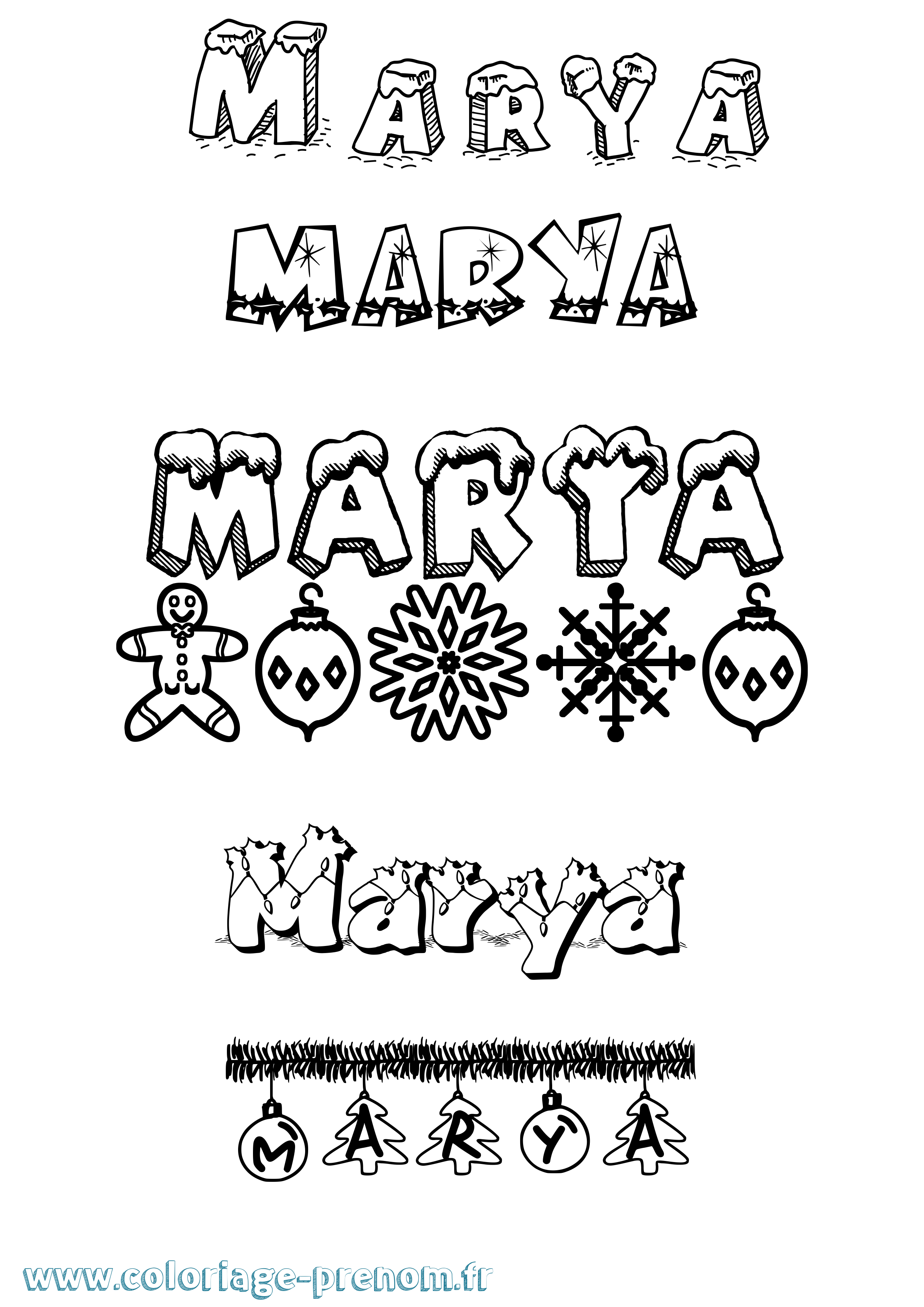 Coloriage prénom Marya Noël