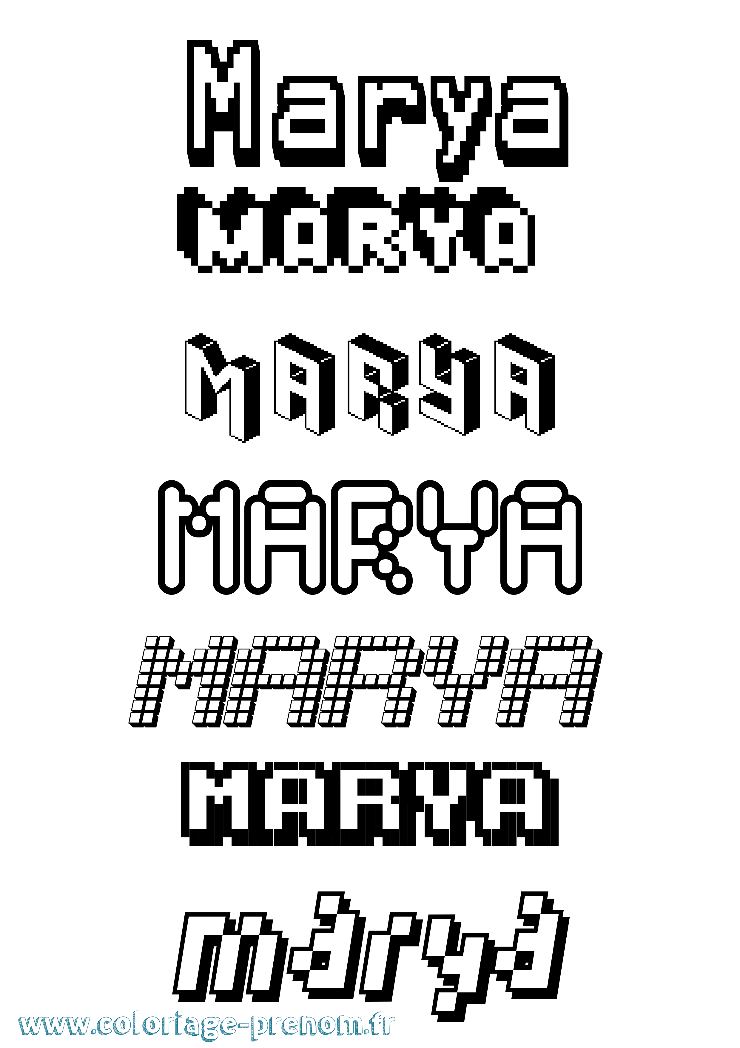 Coloriage prénom Marya Pixel