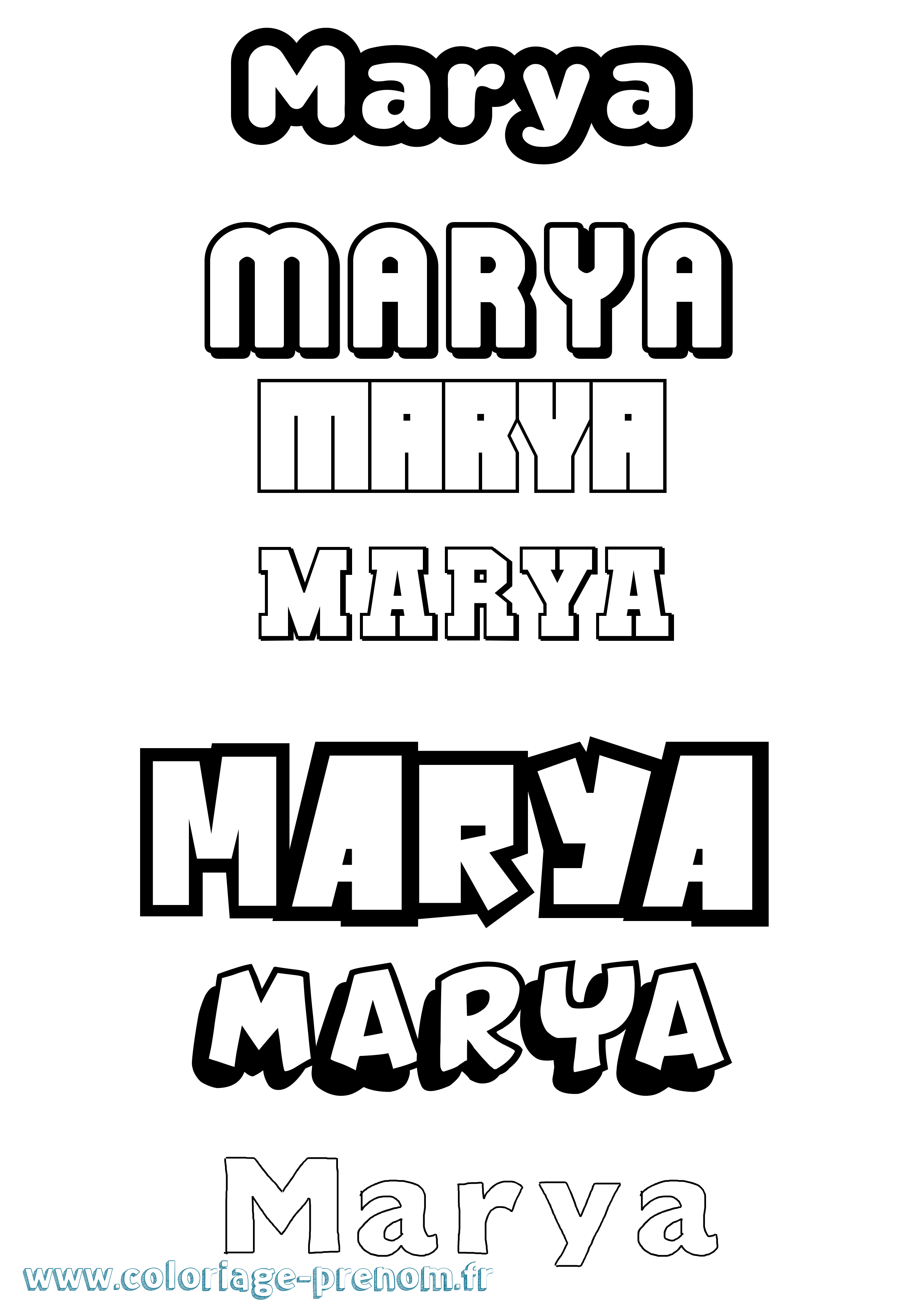 Coloriage prénom Marya Simple