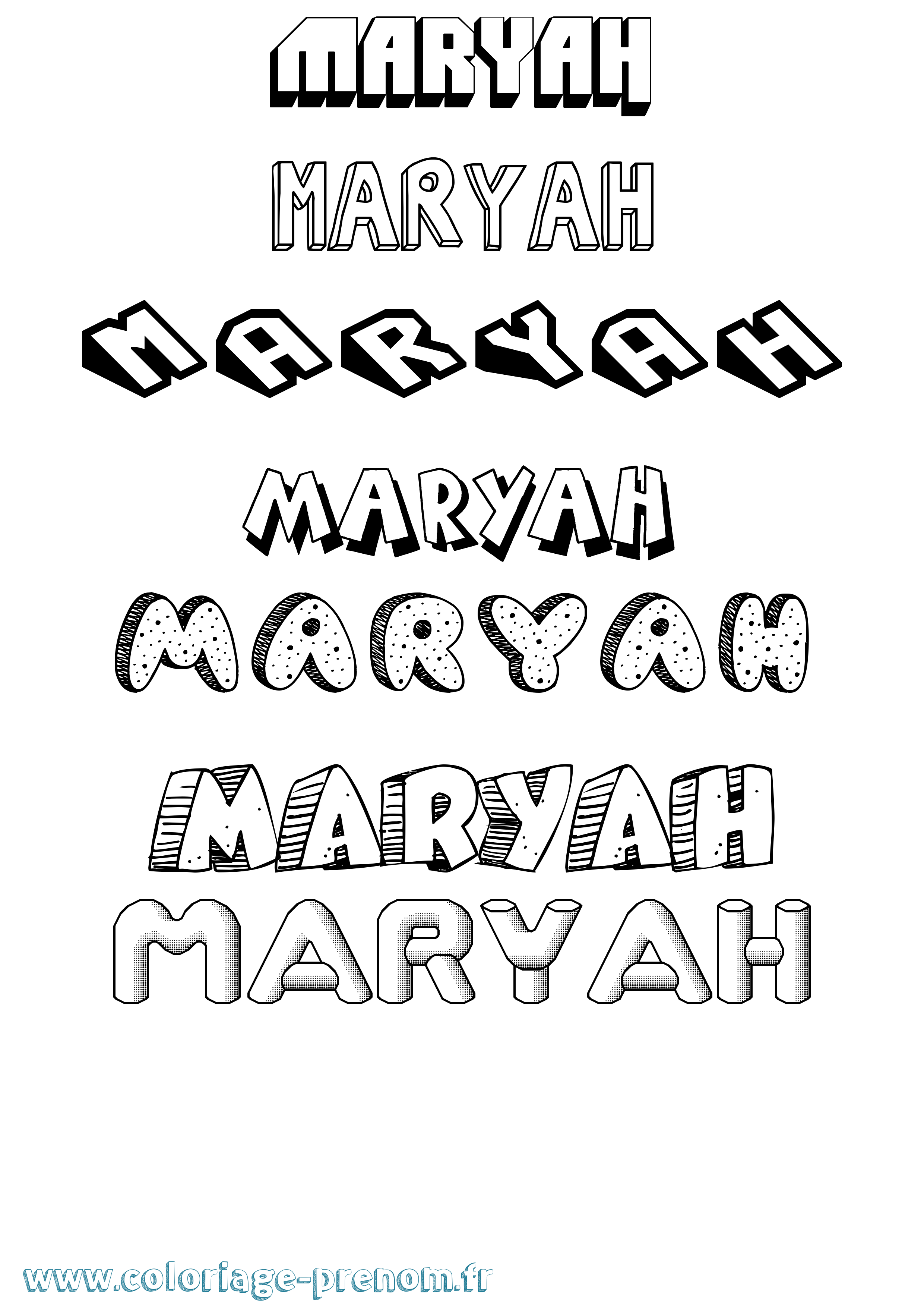 Coloriage prénom Maryah Effet 3D