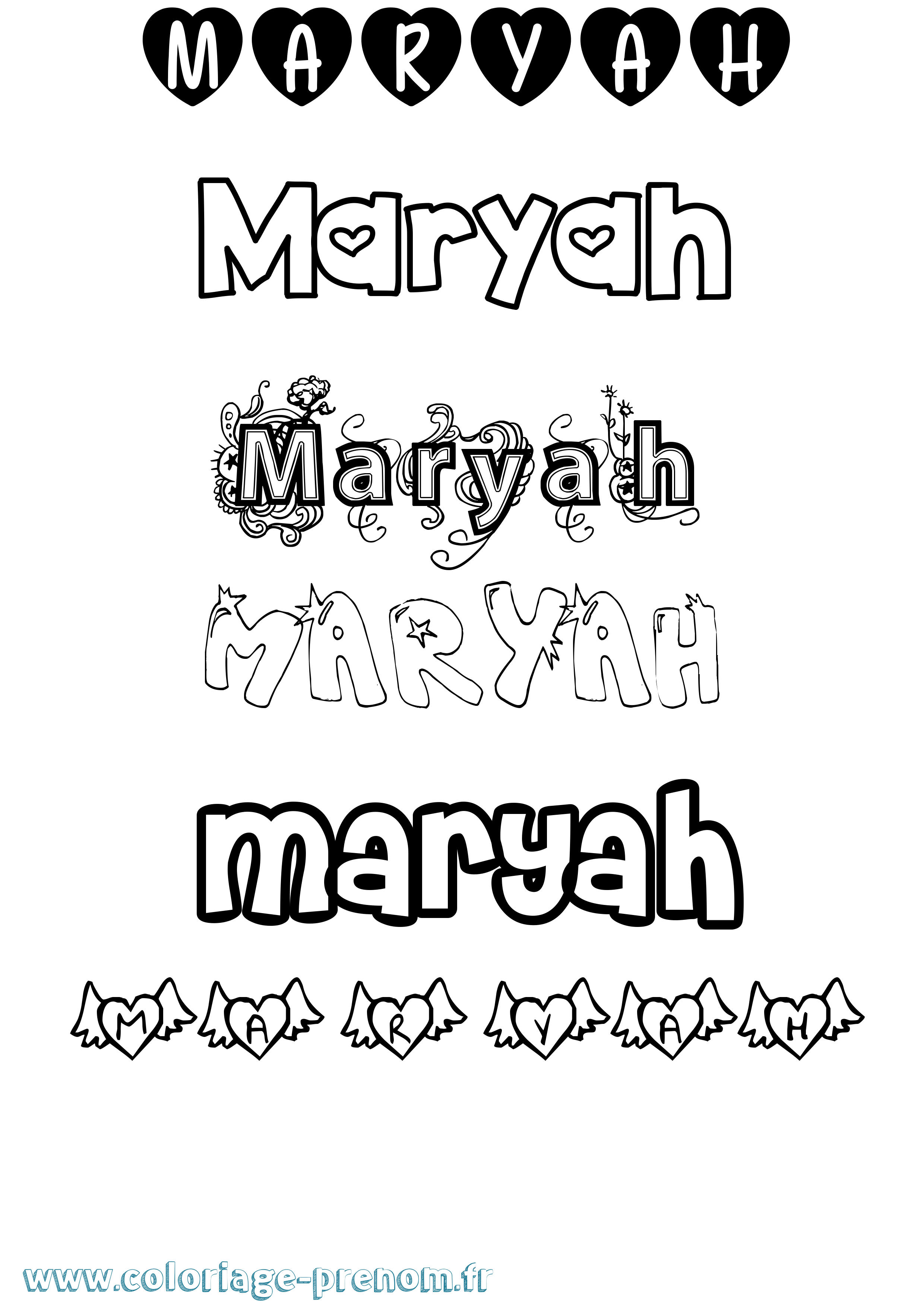 Coloriage prénom Maryah Girly