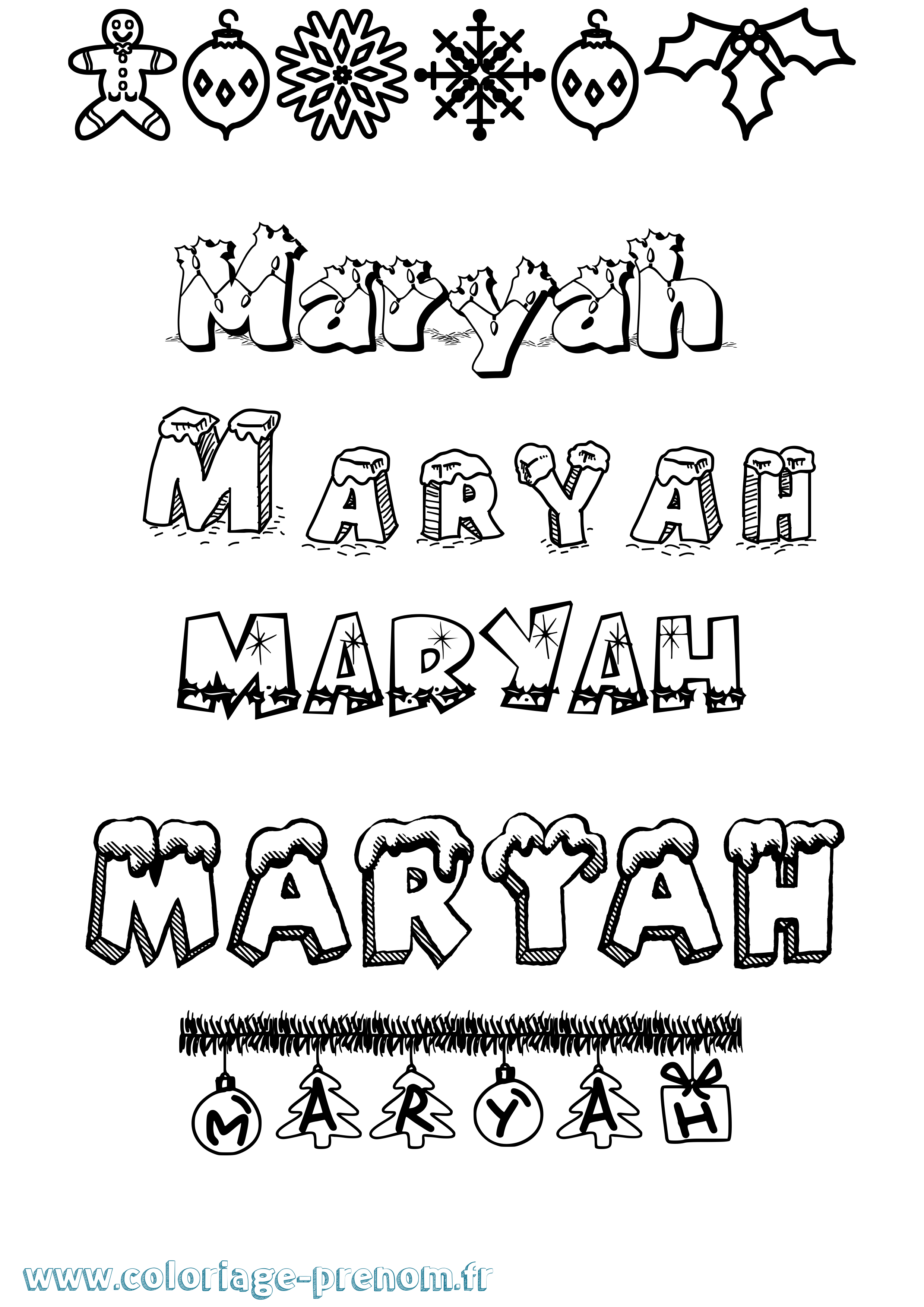 Coloriage prénom Maryah Noël