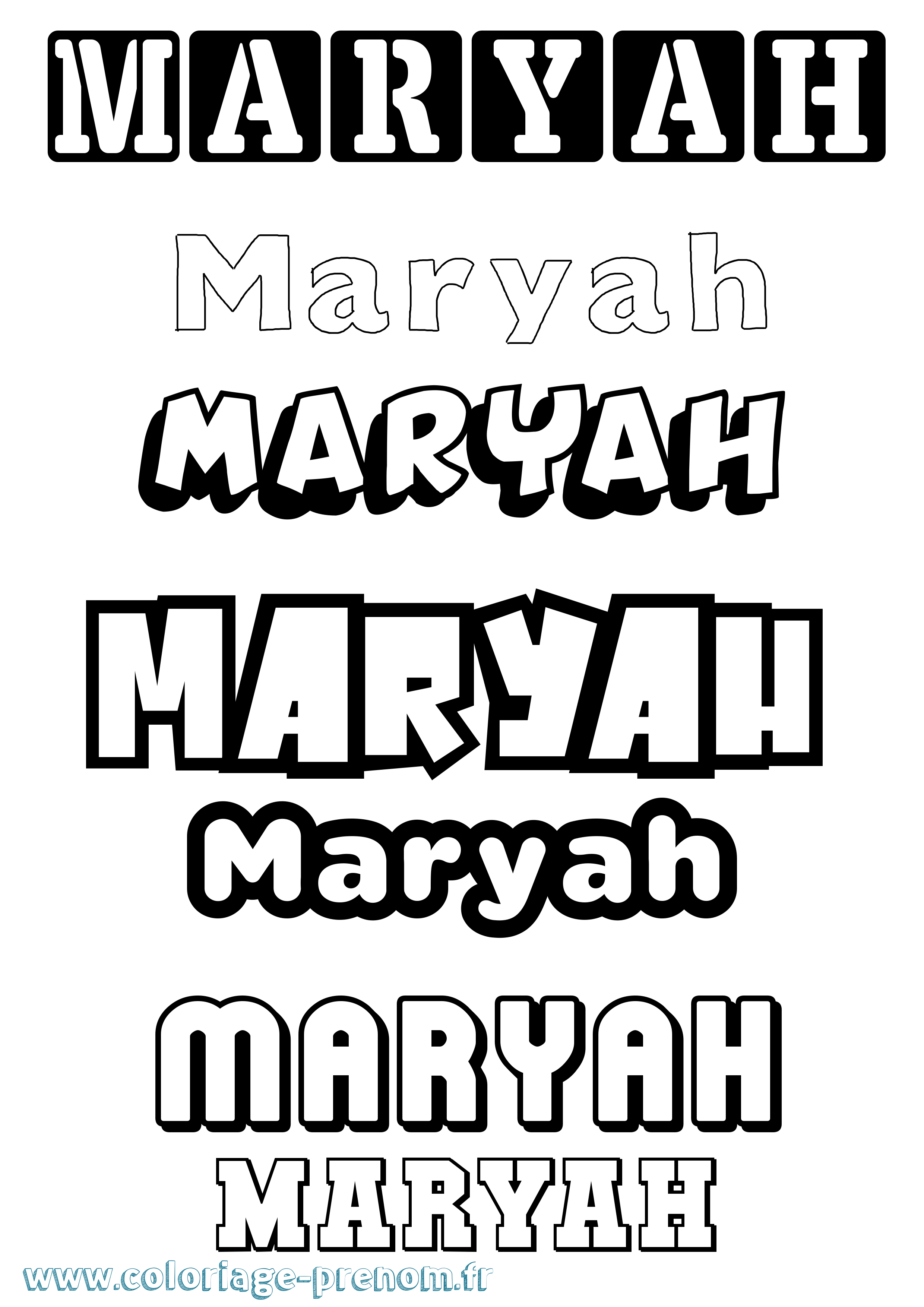 Coloriage prénom Maryah Simple