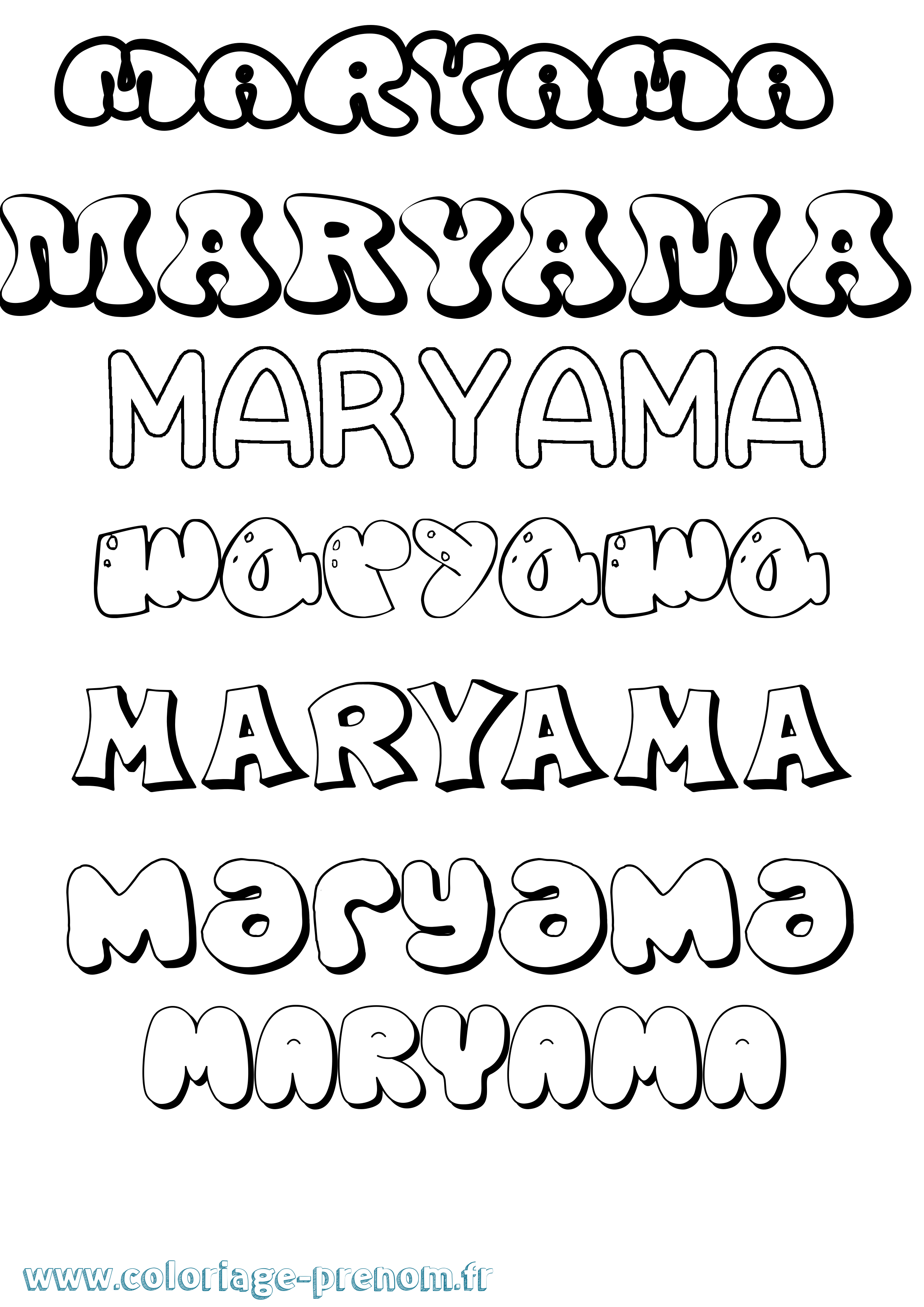 Coloriage prénom Maryama Bubble