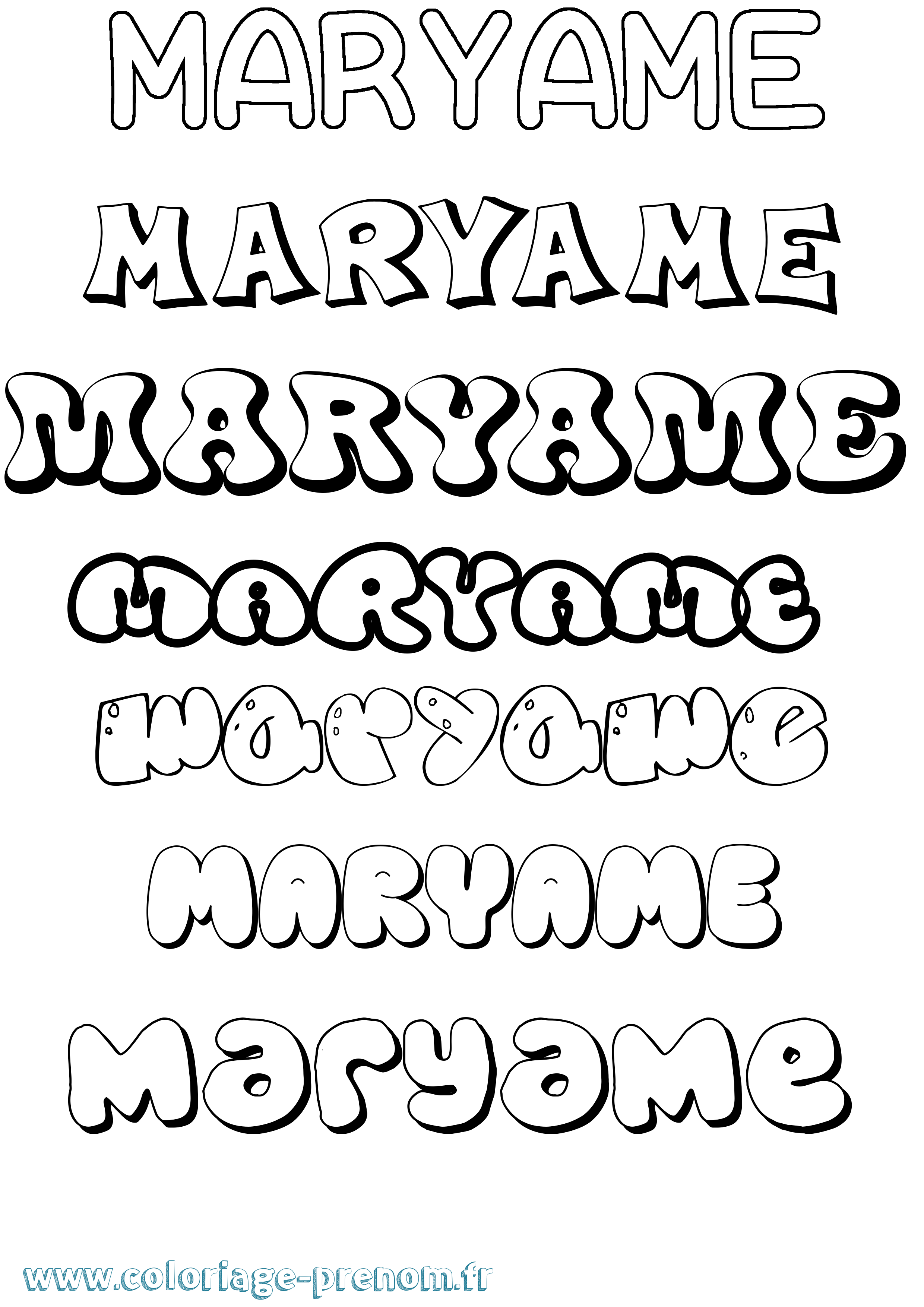 Coloriage prénom Maryame Bubble