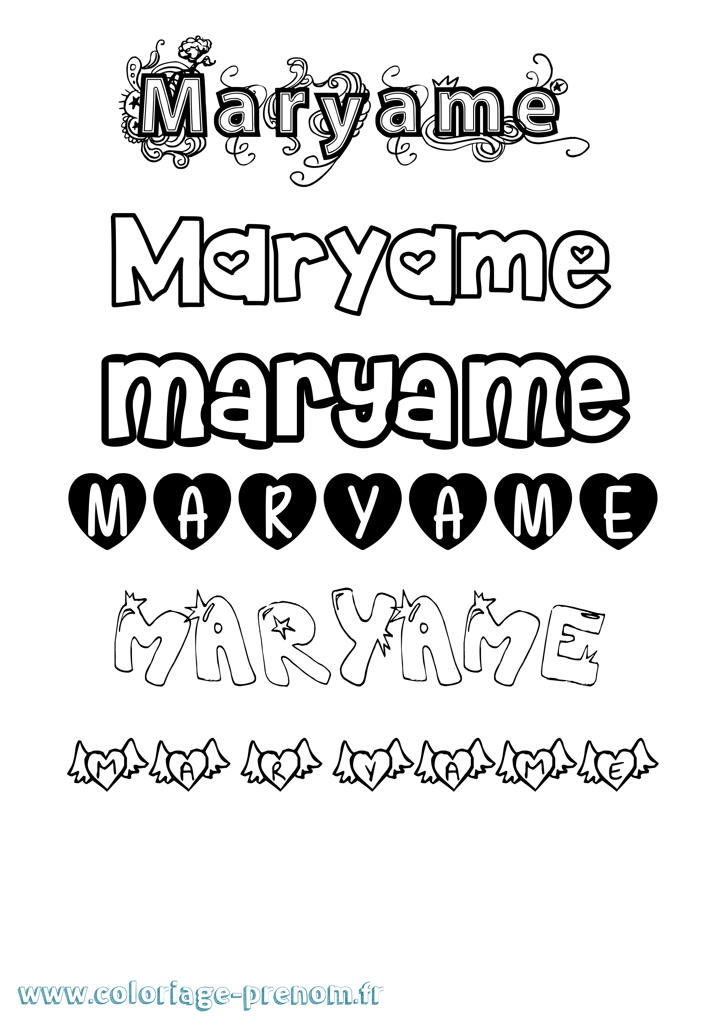 Coloriage prénom Maryame Girly