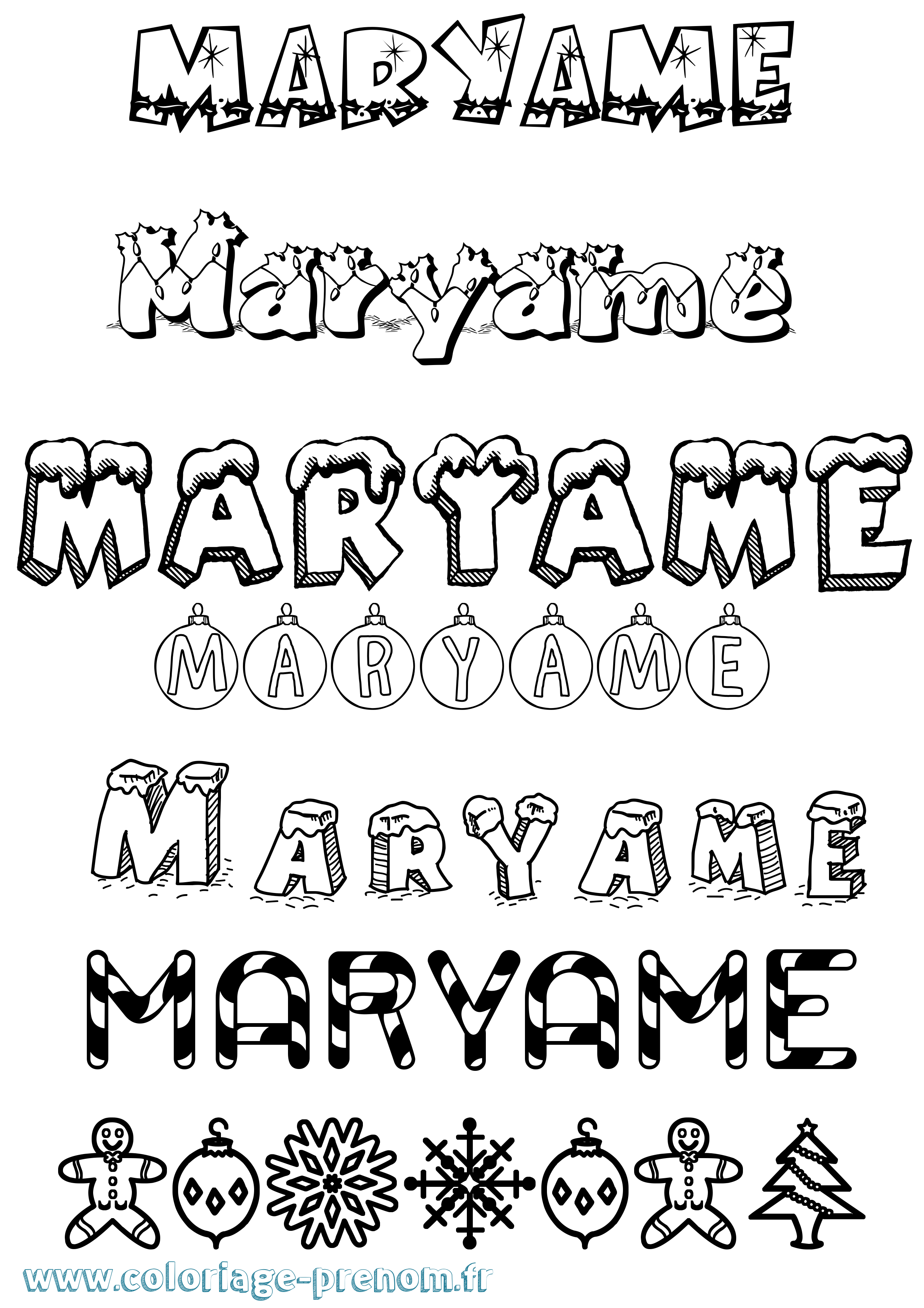 Coloriage prénom Maryame Noël
