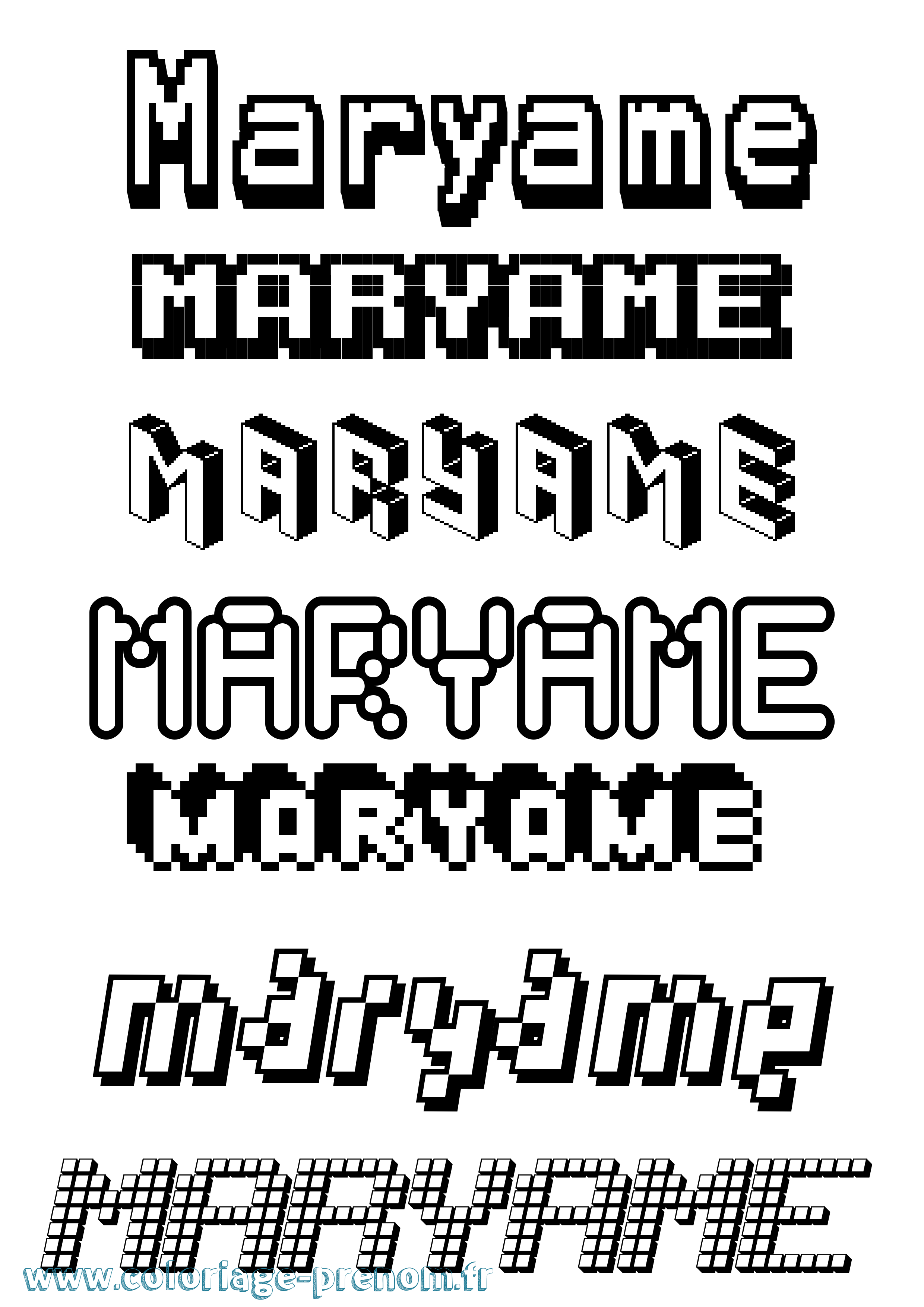 Coloriage prénom Maryame Pixel