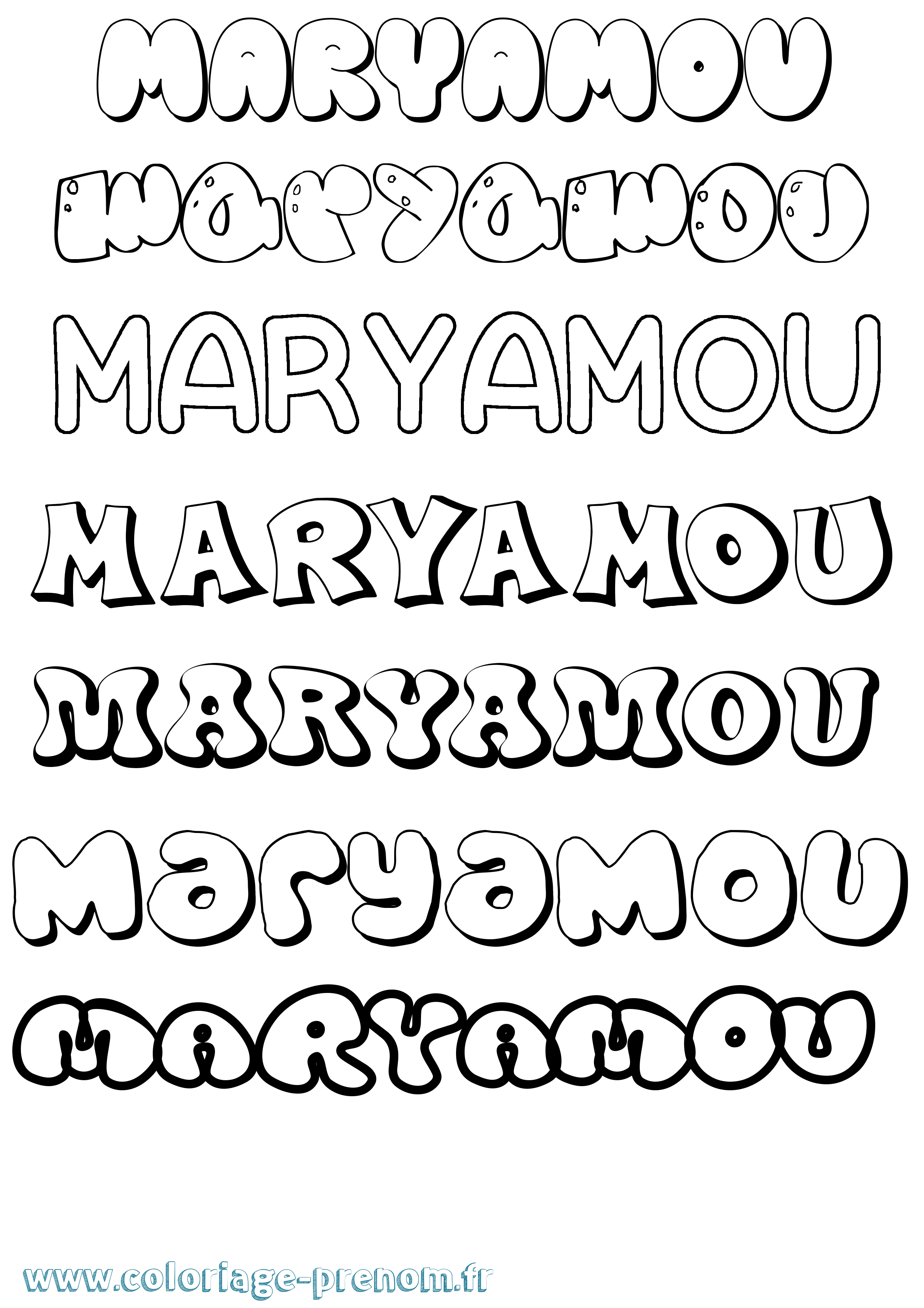 Coloriage prénom Maryamou Bubble