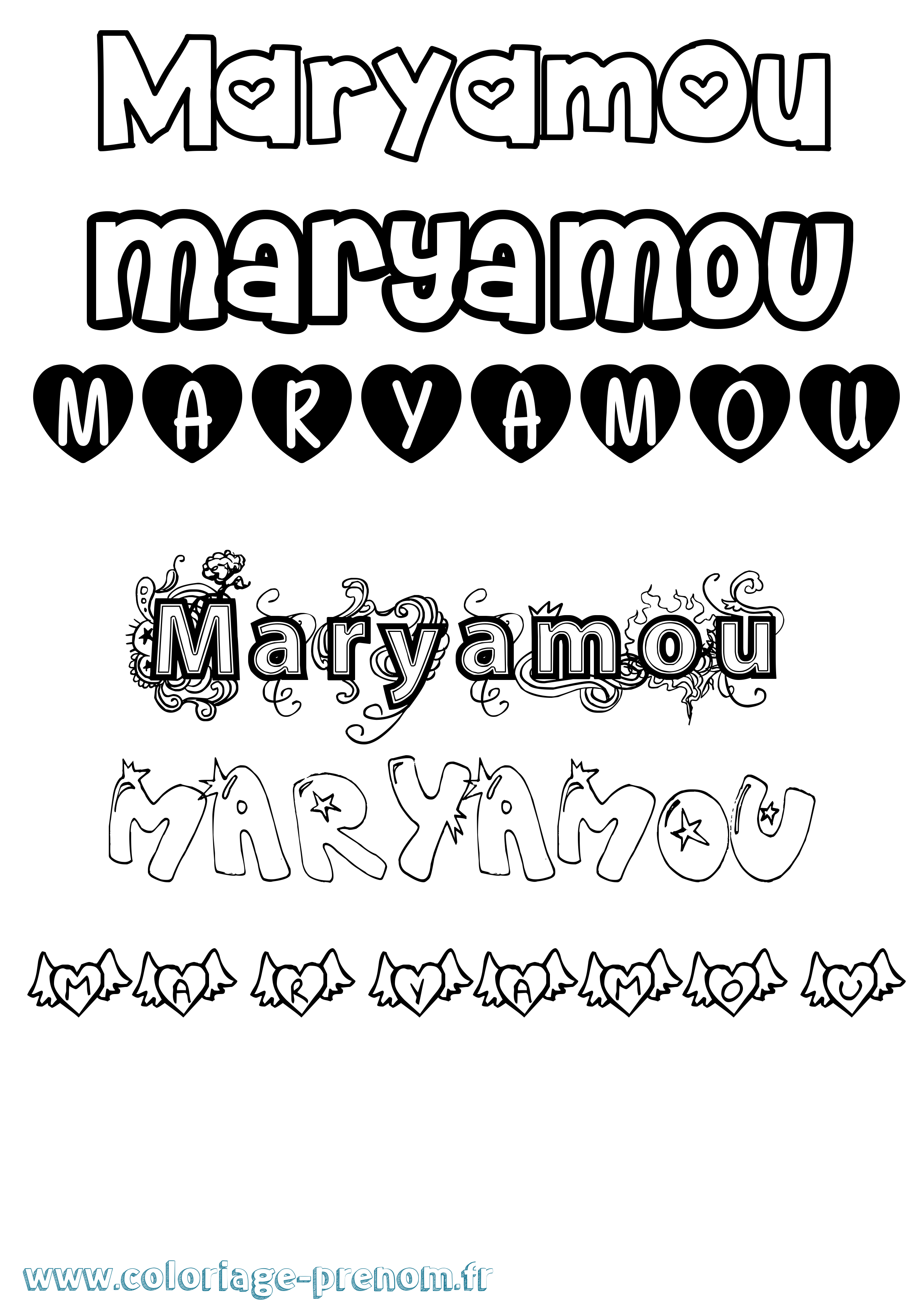 Coloriage prénom Maryamou Girly