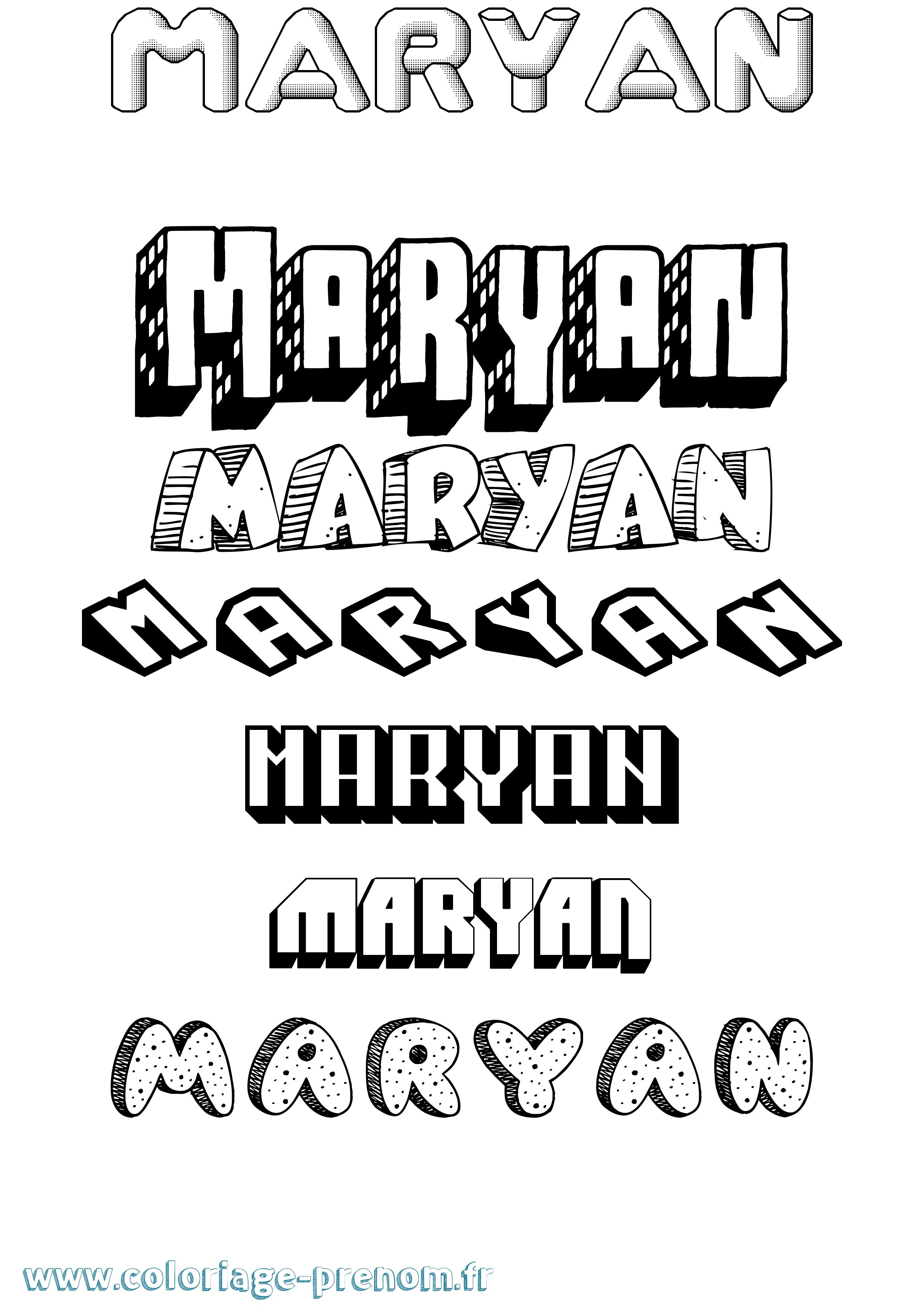 Coloriage prénom Maryan Effet 3D