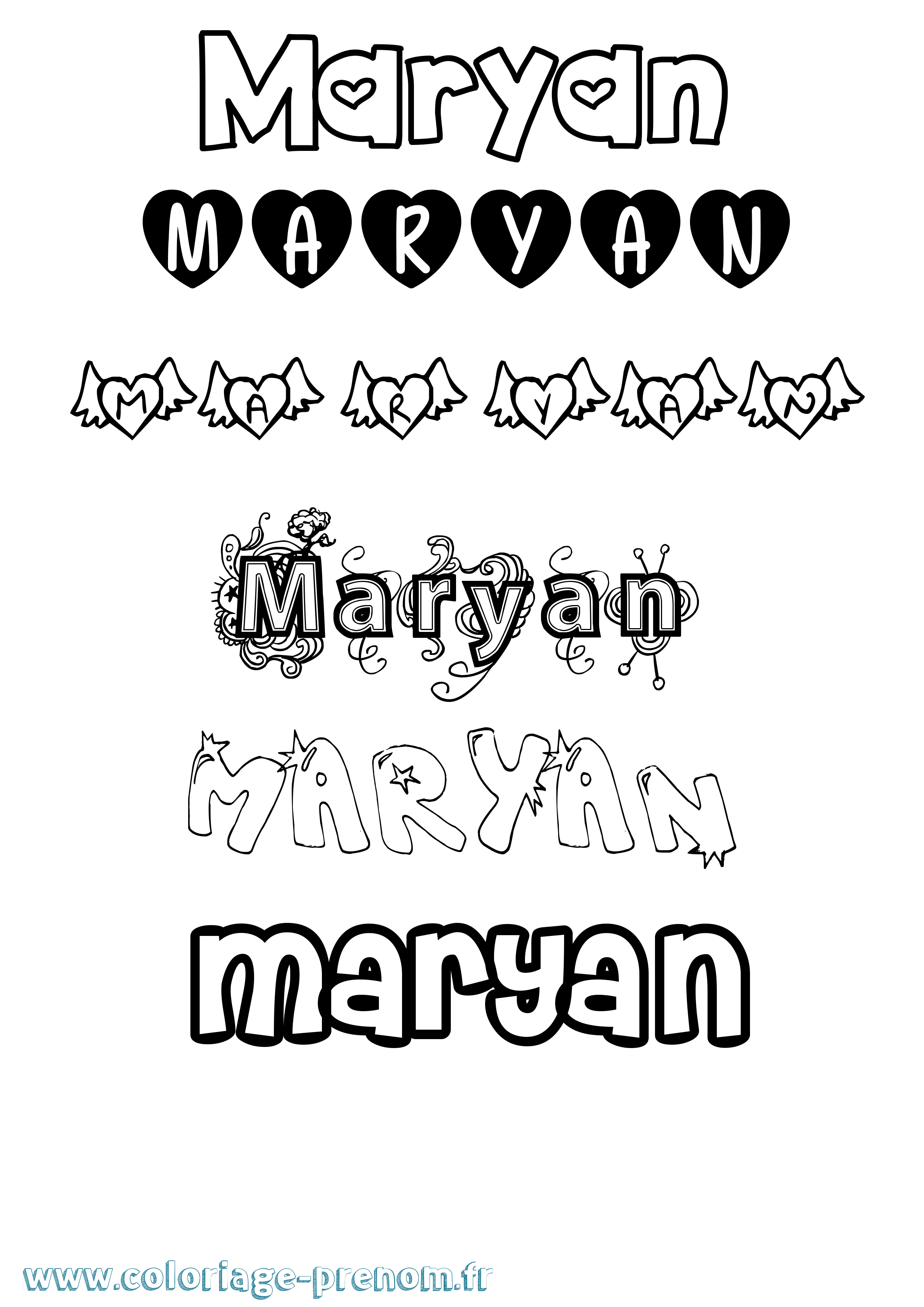 Coloriage prénom Maryan Girly