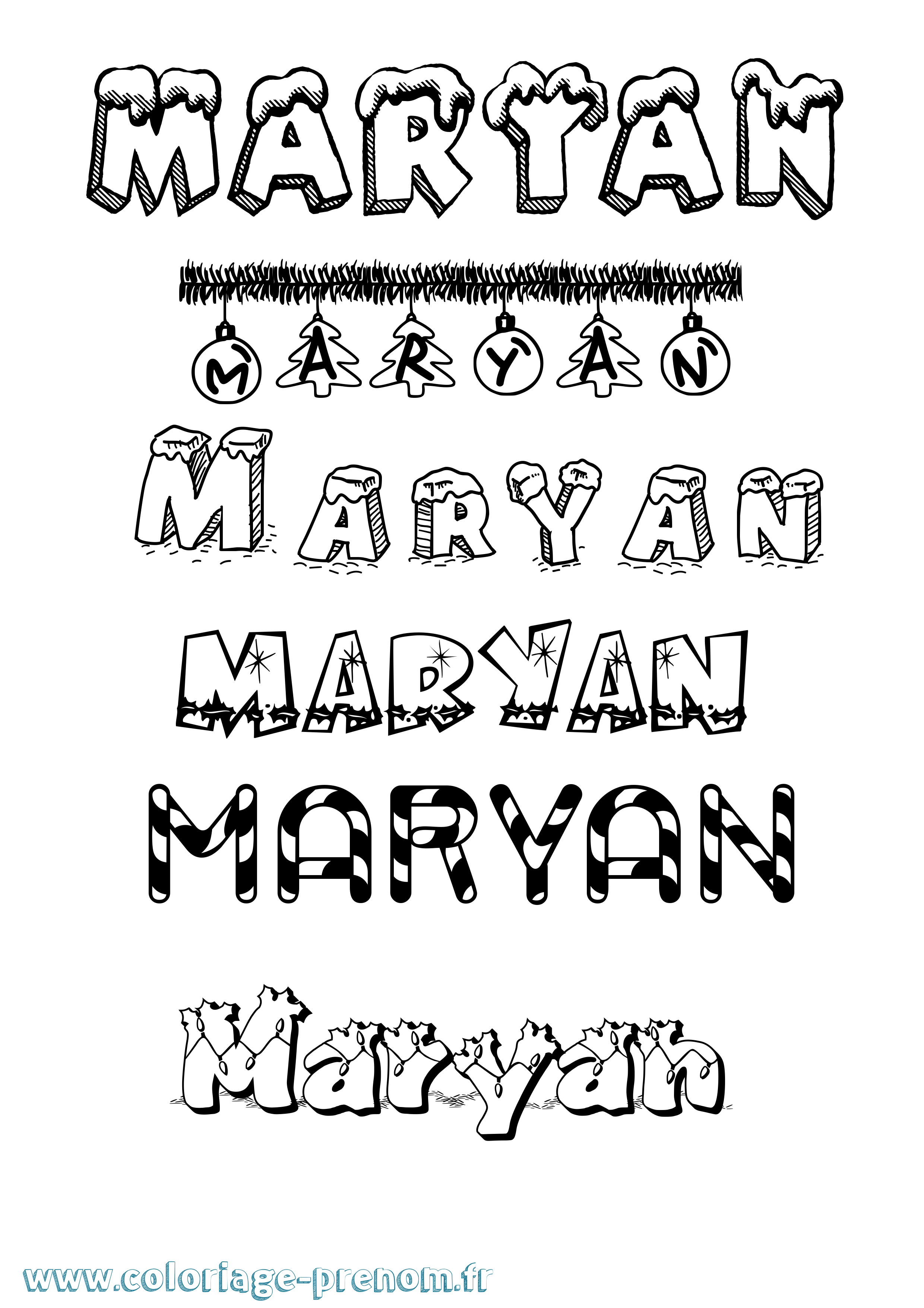 Coloriage prénom Maryan Noël