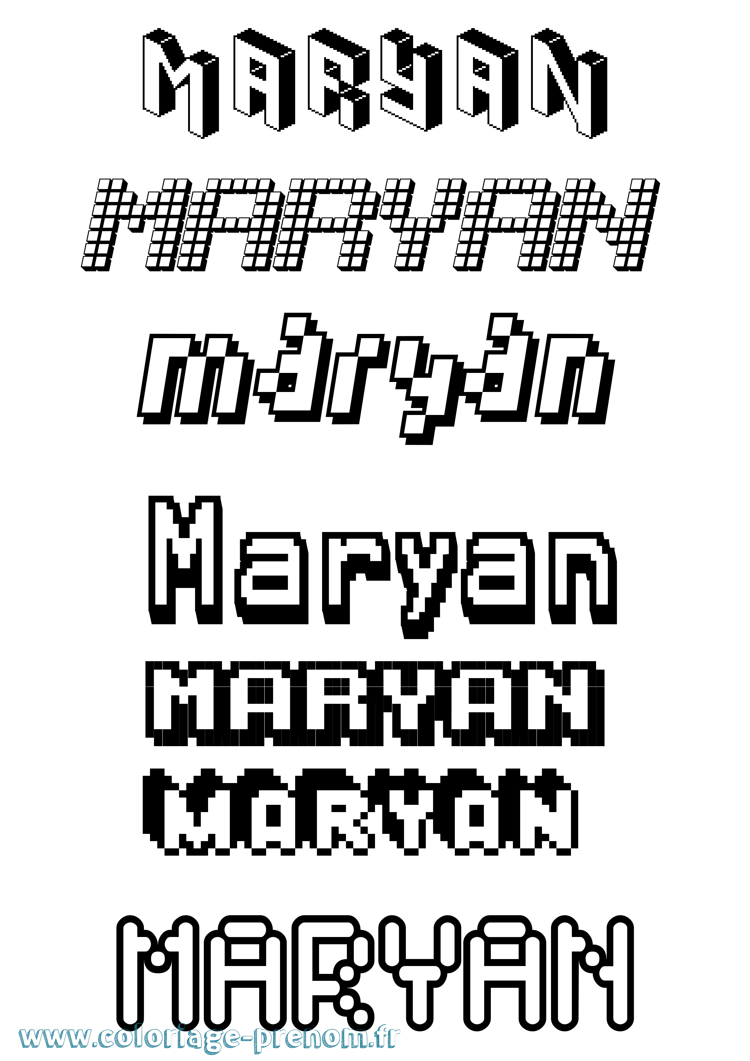 Coloriage prénom Maryan Pixel
