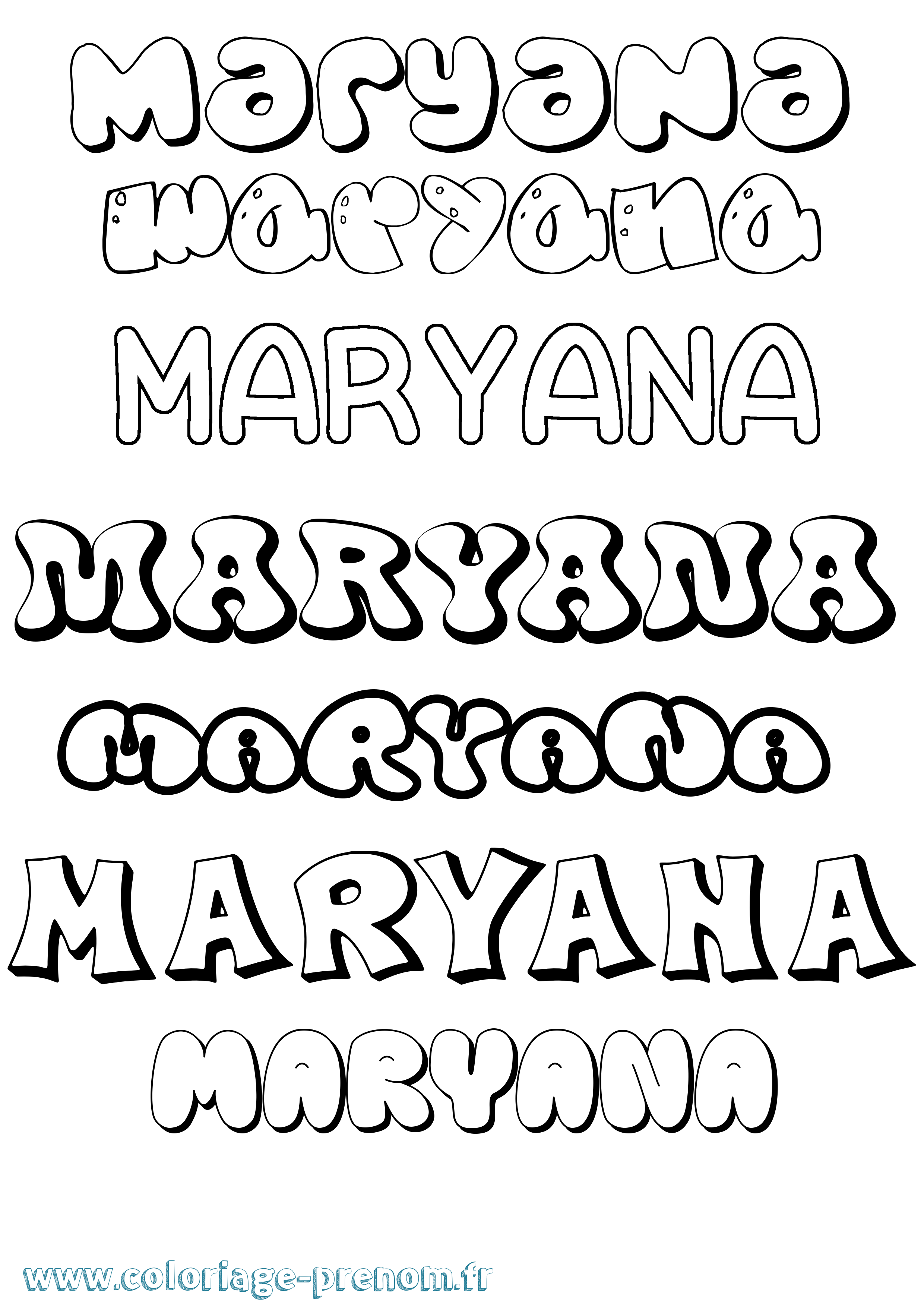 Coloriage prénom Maryana Bubble