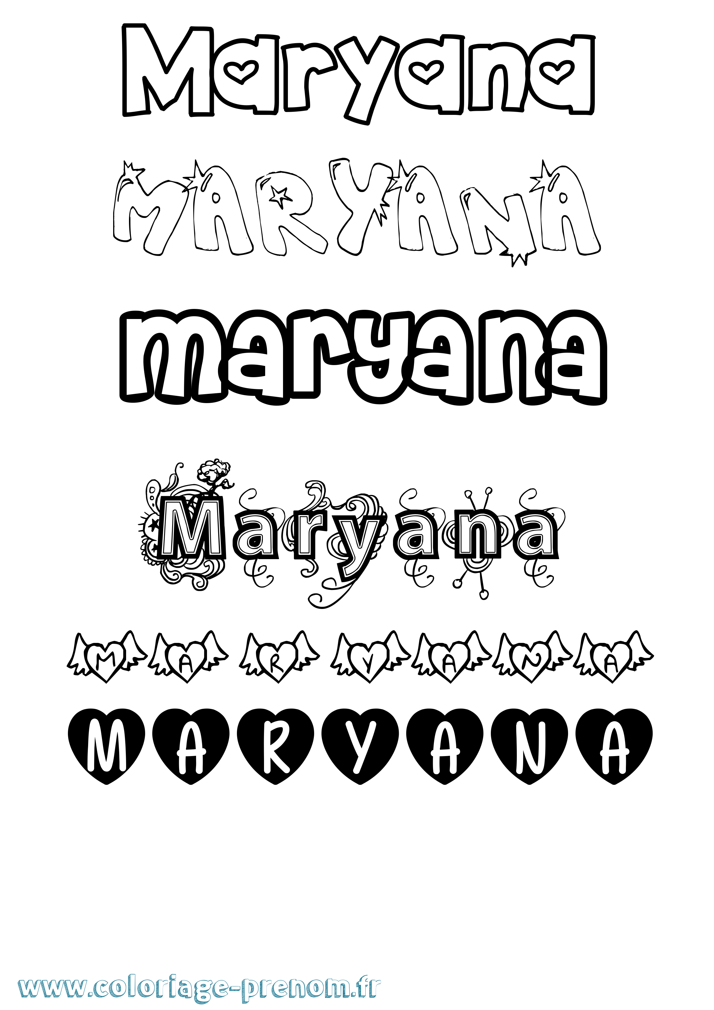 Coloriage prénom Maryana Girly