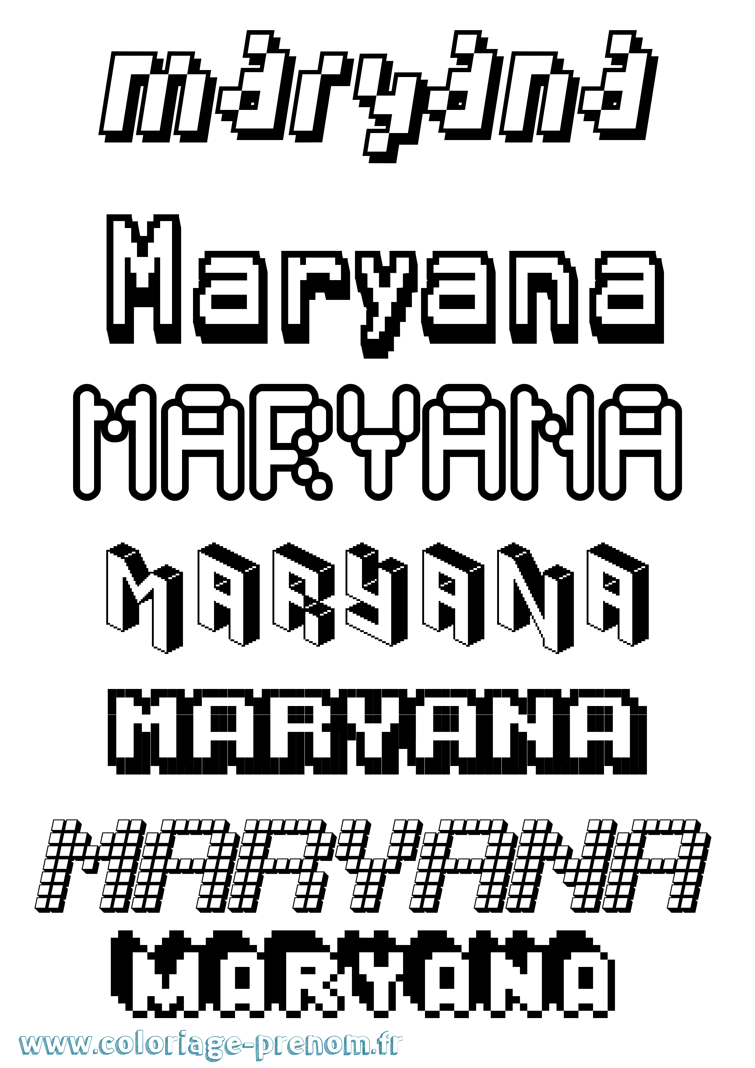 Coloriage prénom Maryana Pixel