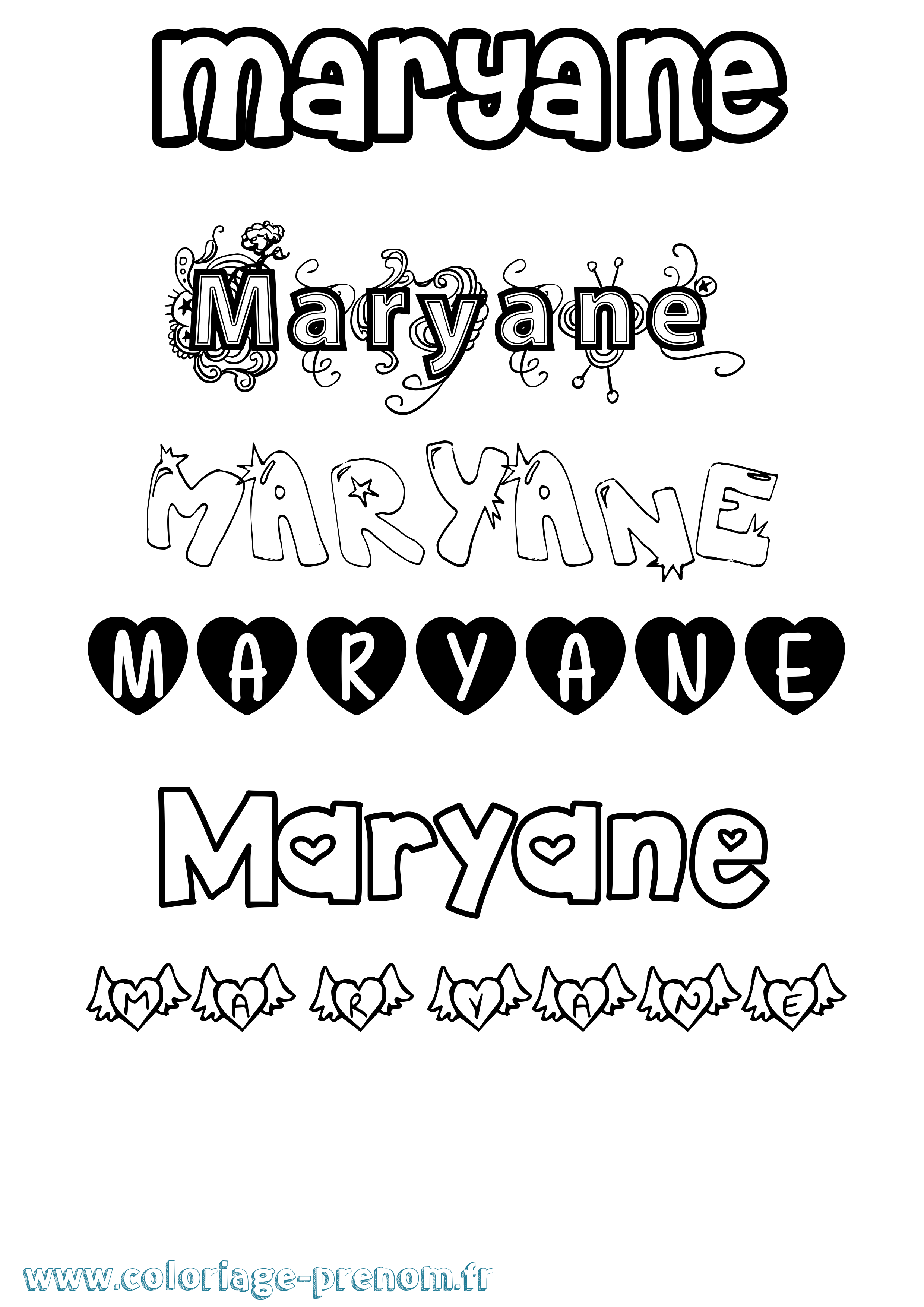 Coloriage prénom Maryane Girly