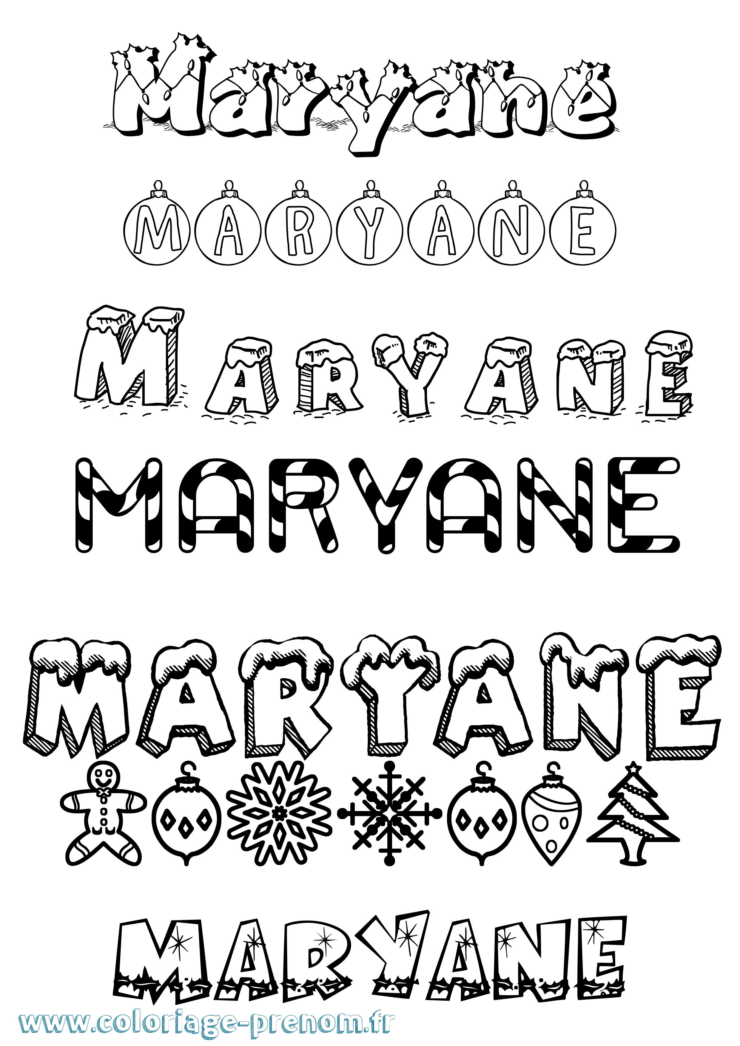 Coloriage prénom Maryane Noël