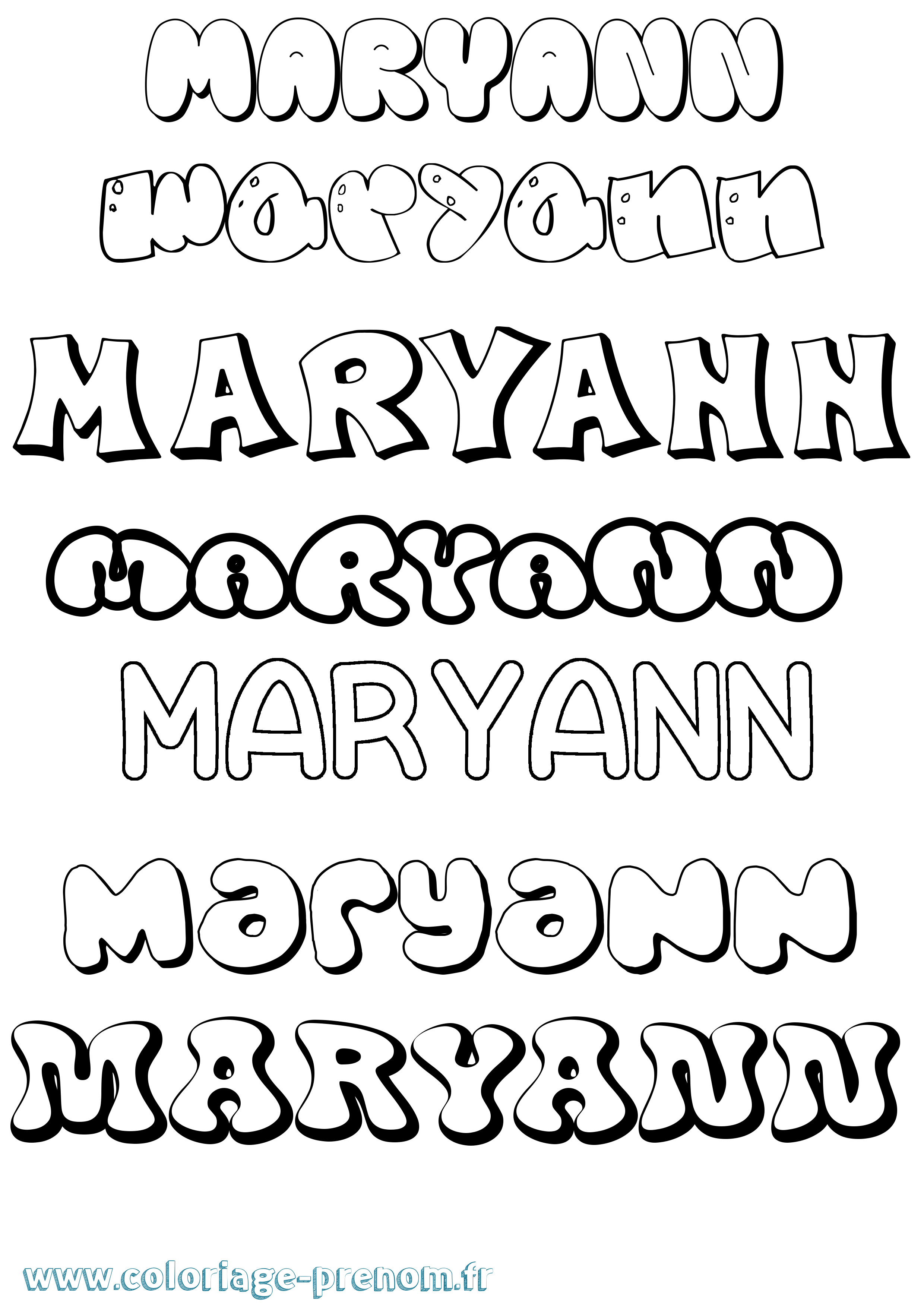 Coloriage prénom Maryann Bubble