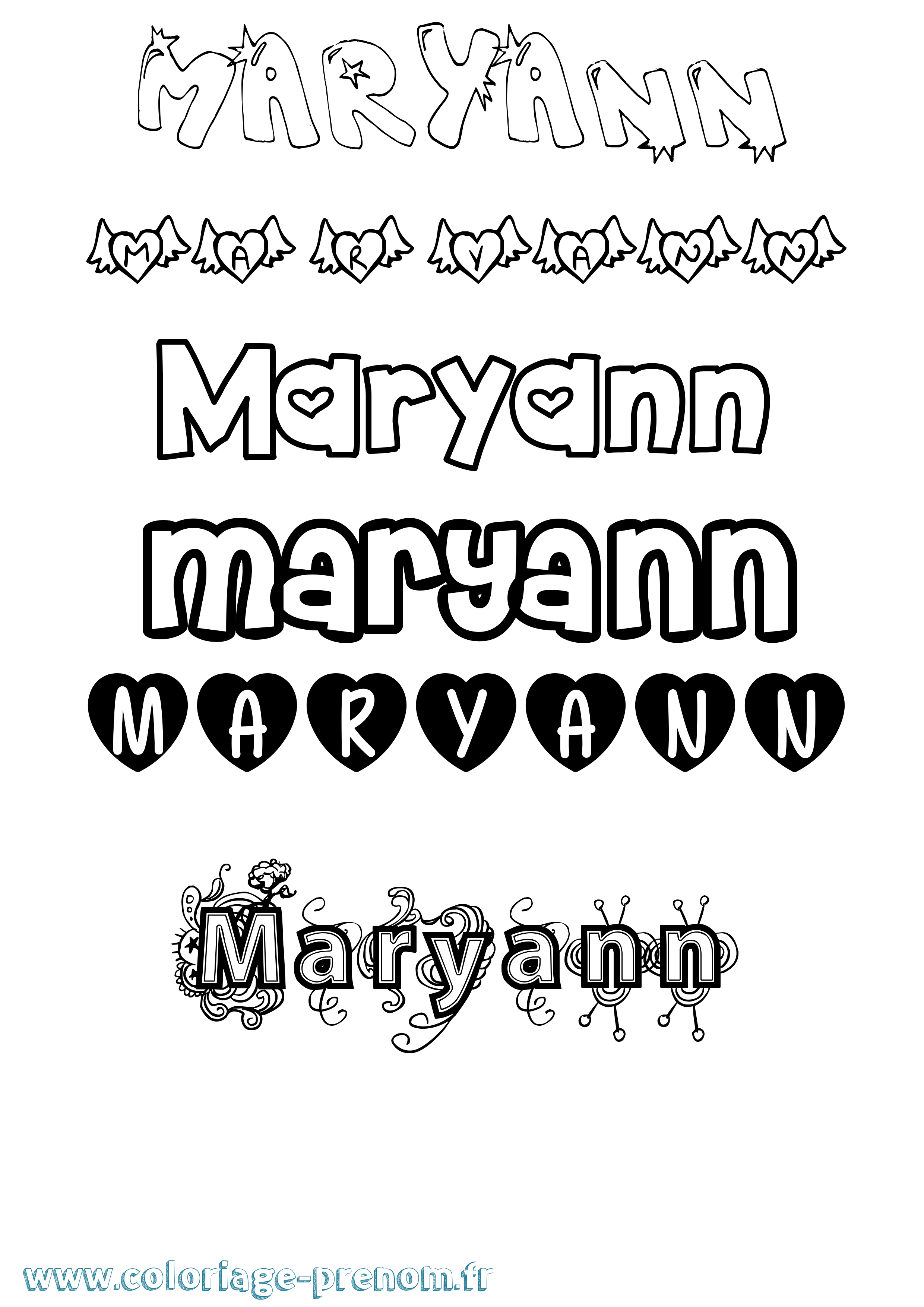 Coloriage prénom Maryann Girly