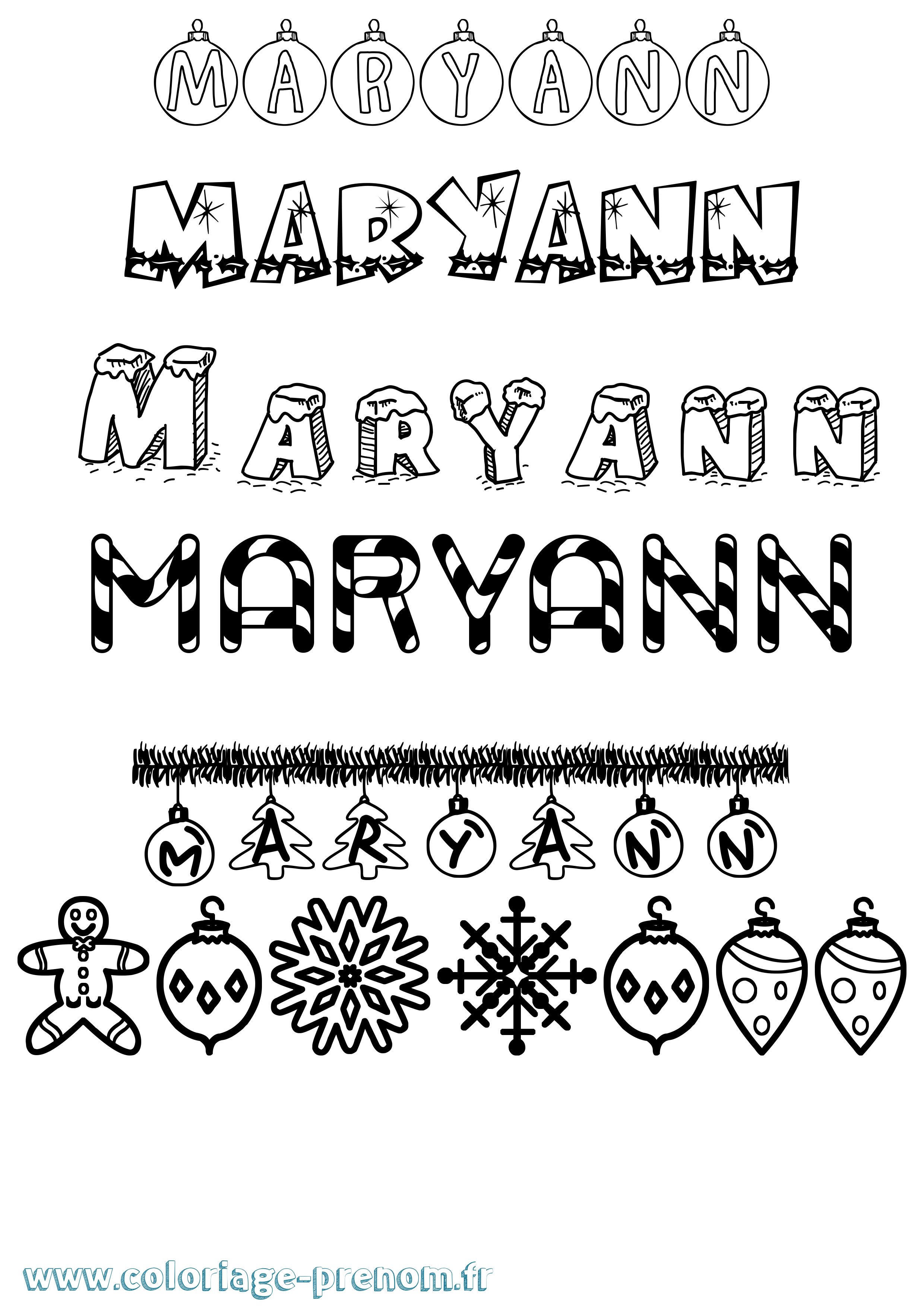 Coloriage prénom Maryann Noël