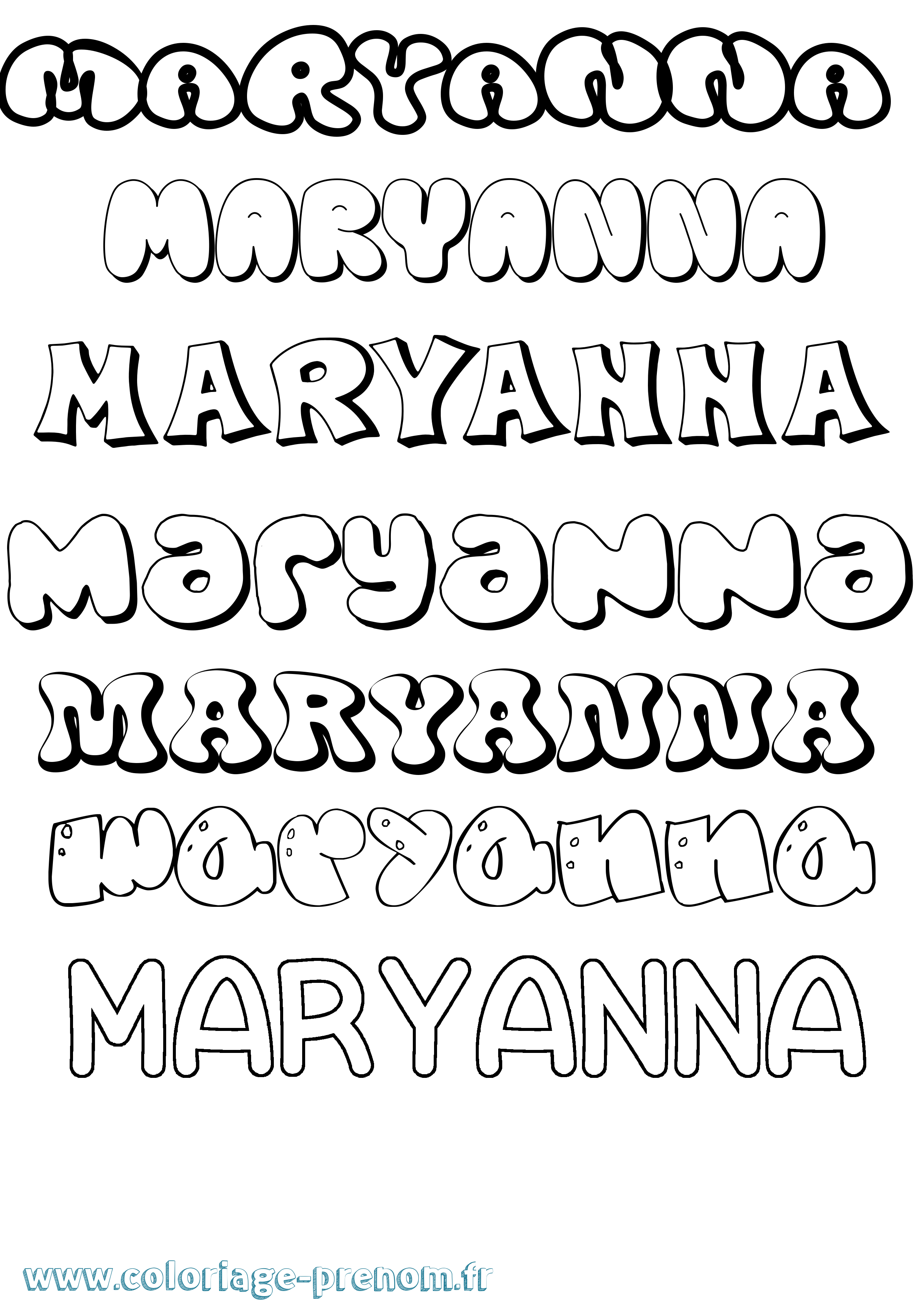 Coloriage prénom Maryanna Bubble