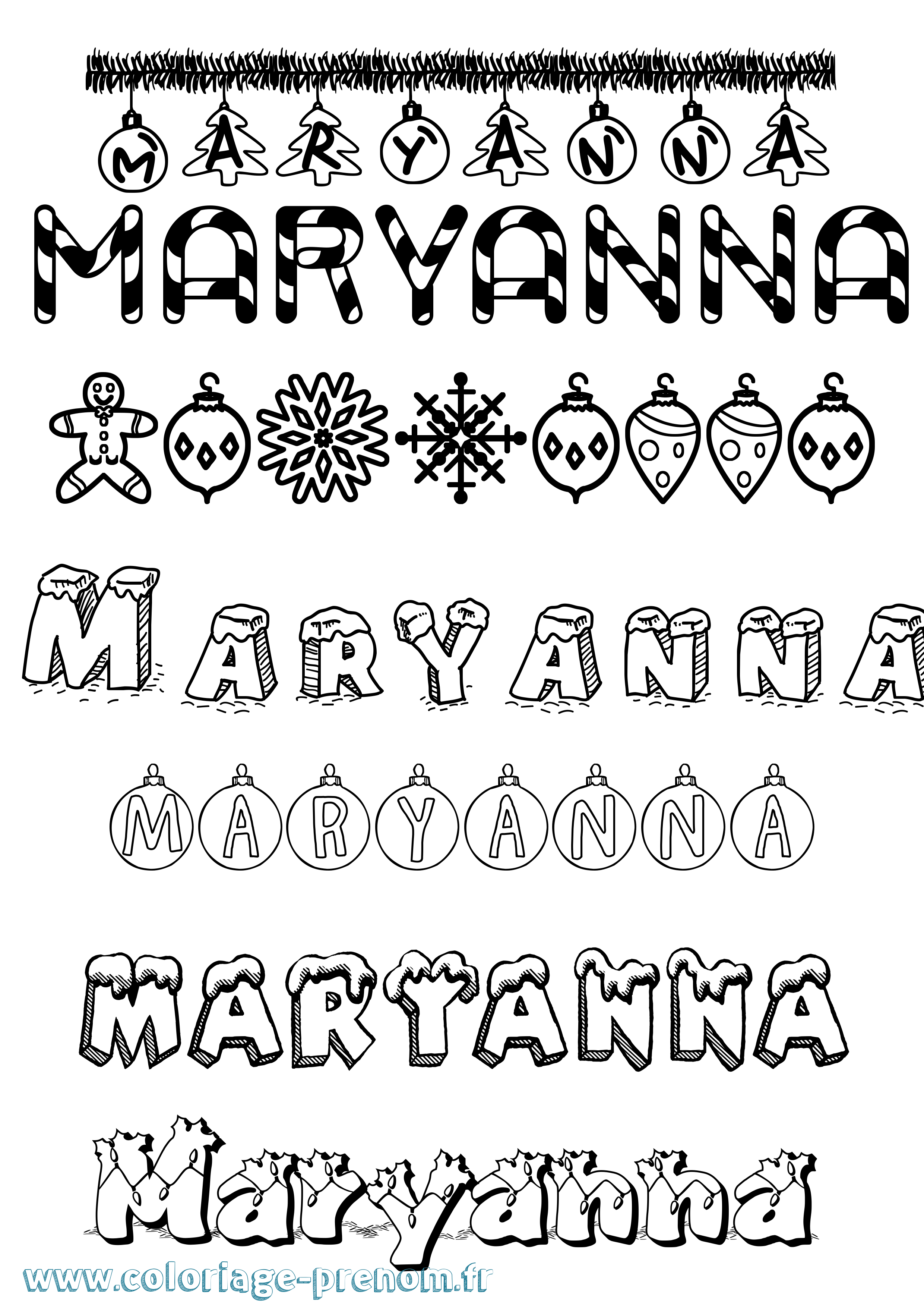 Coloriage prénom Maryanna Noël