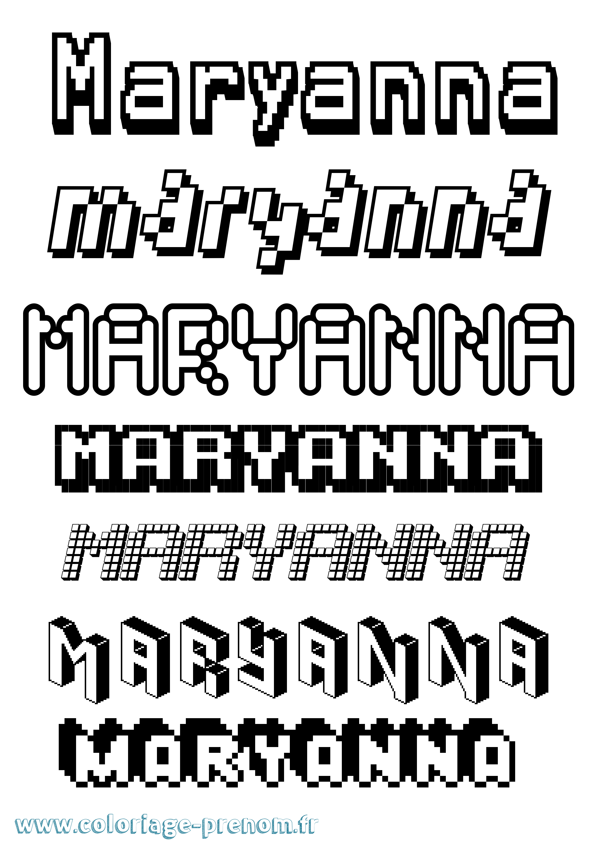 Coloriage prénom Maryanna Pixel