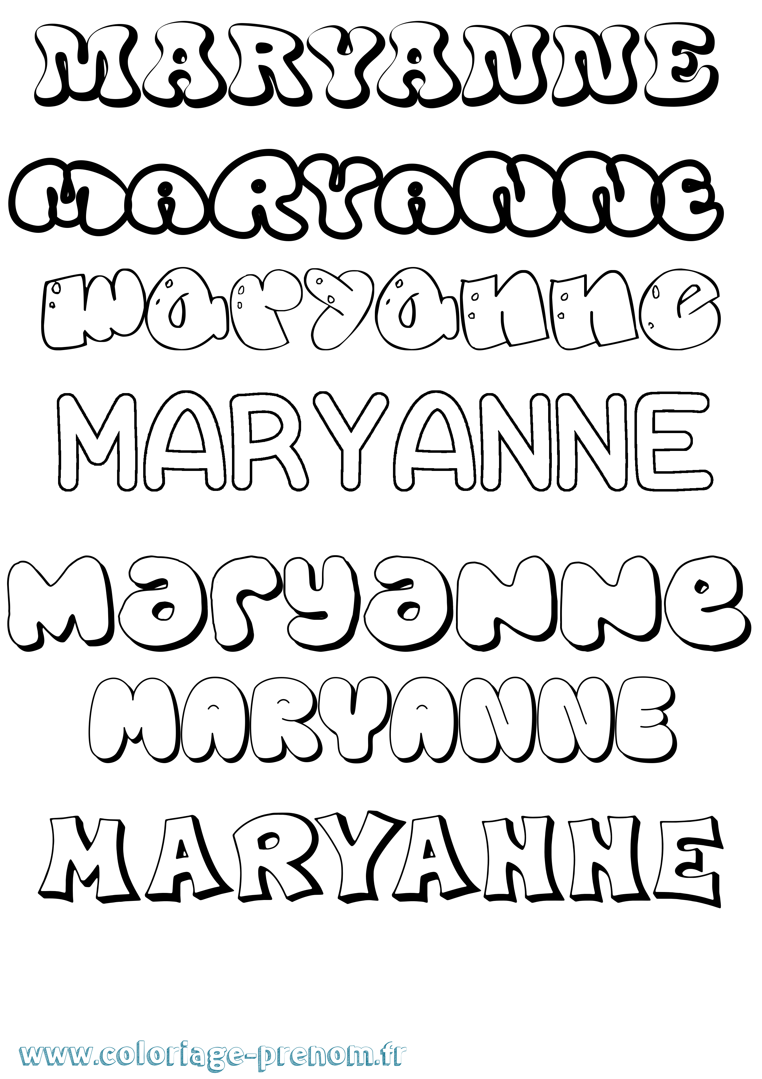 Coloriage prénom Maryanne Bubble