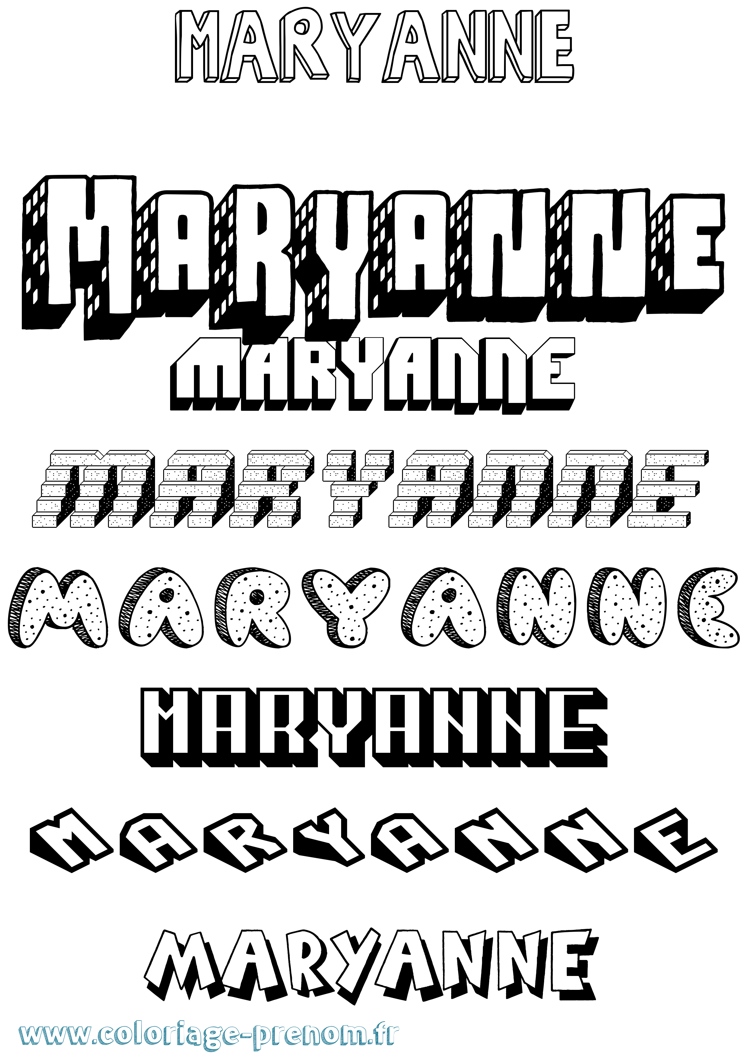 Coloriage prénom Maryanne Effet 3D