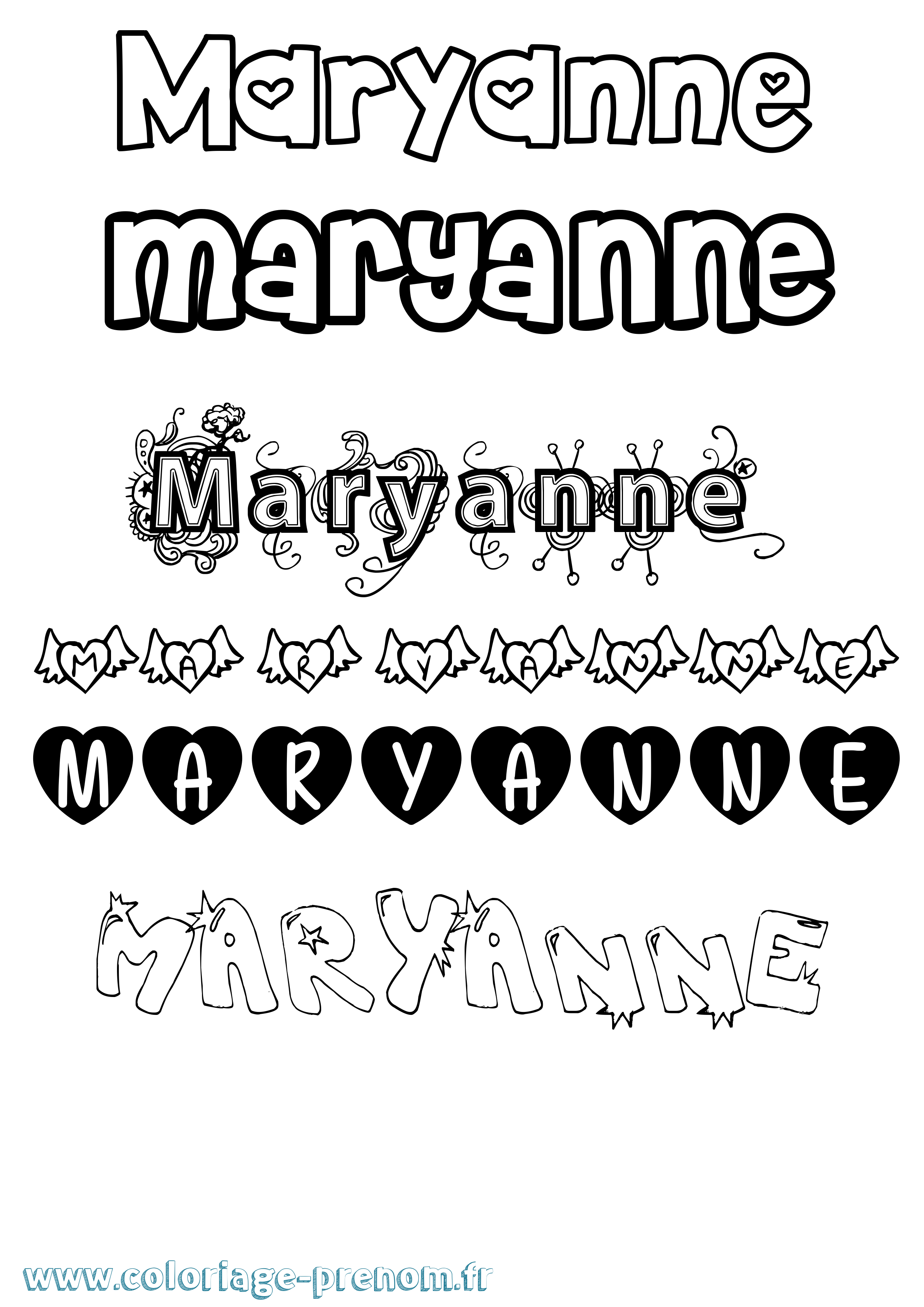 Coloriage prénom Maryanne Girly
