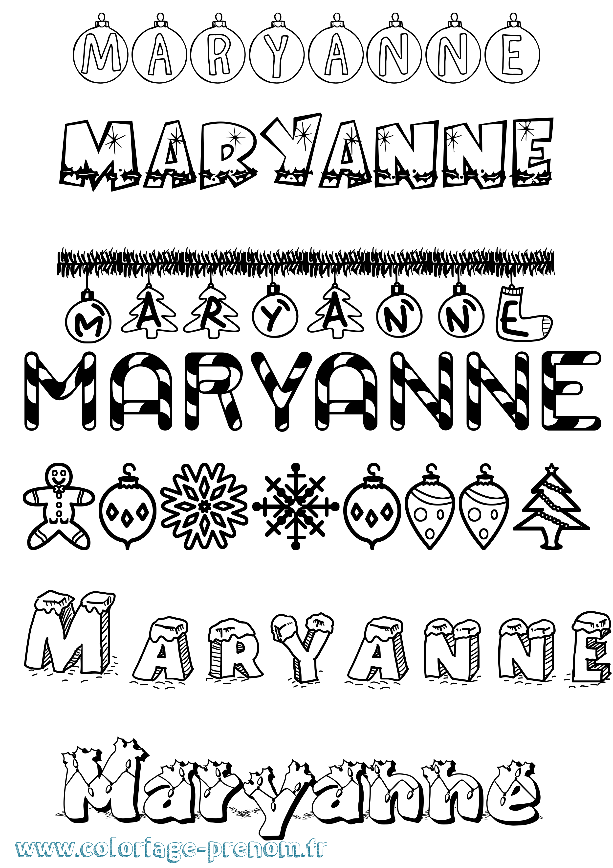 Coloriage prénom Maryanne Noël