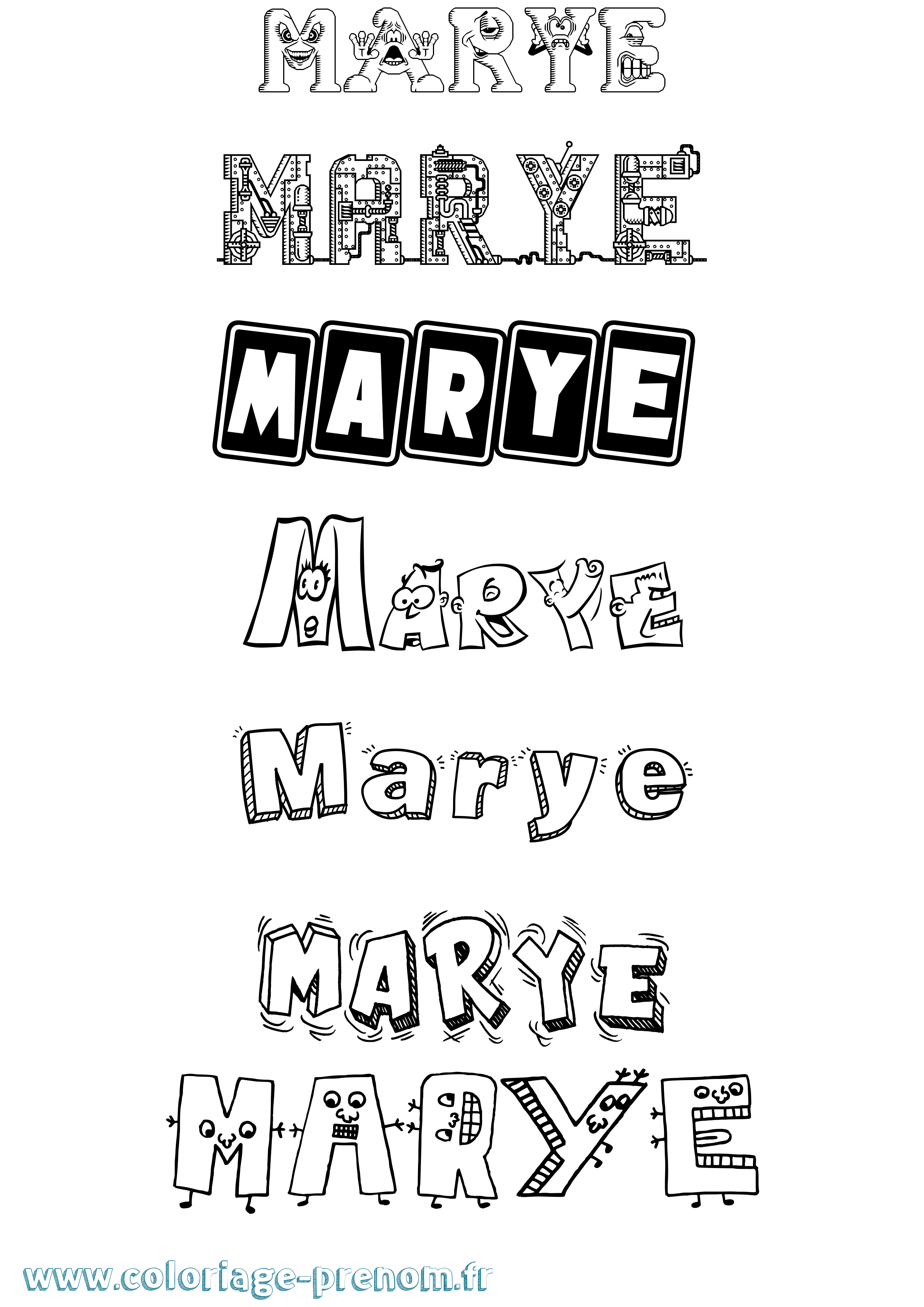 Coloriage prénom Marye Fun