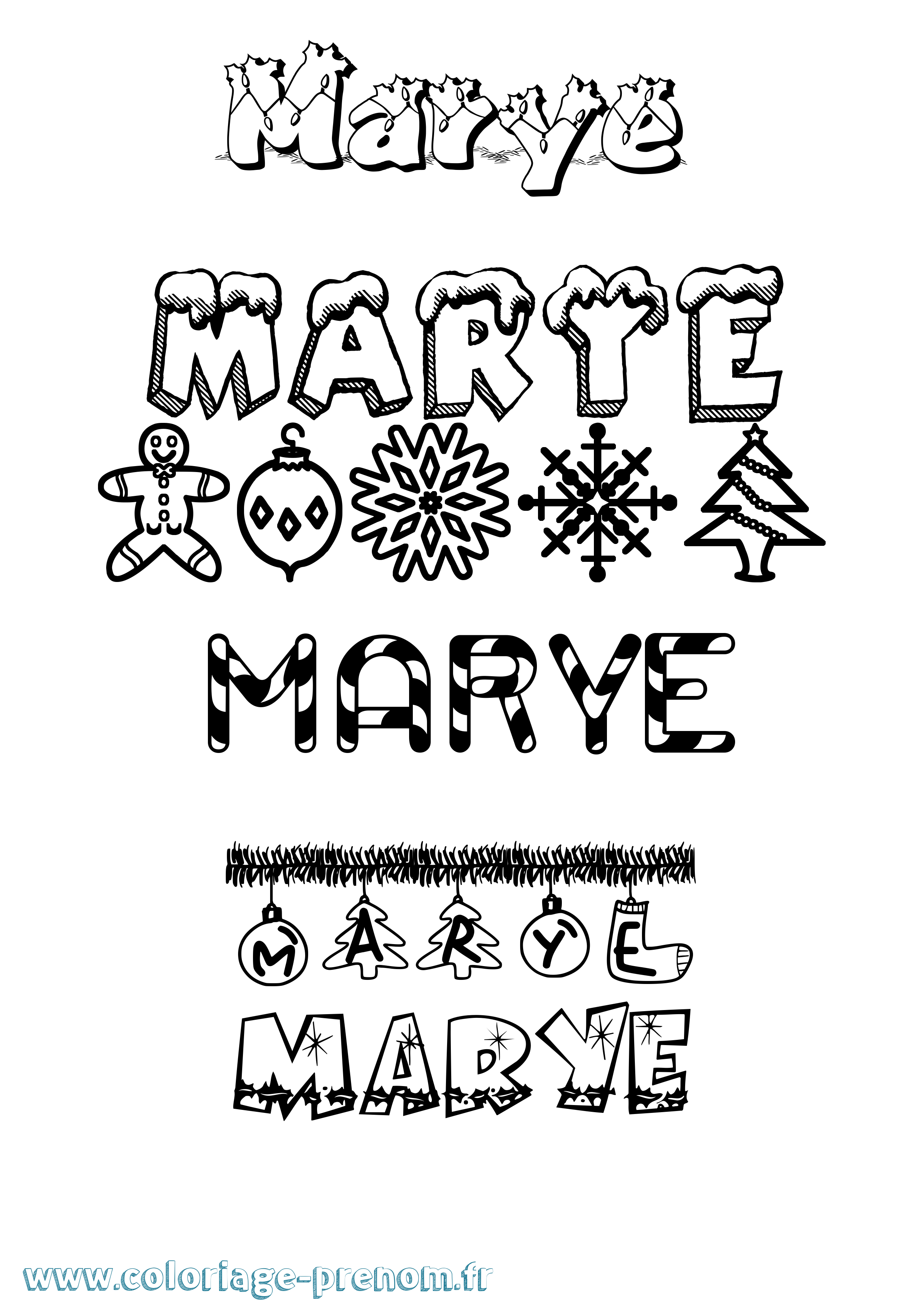 Coloriage prénom Marye Noël
