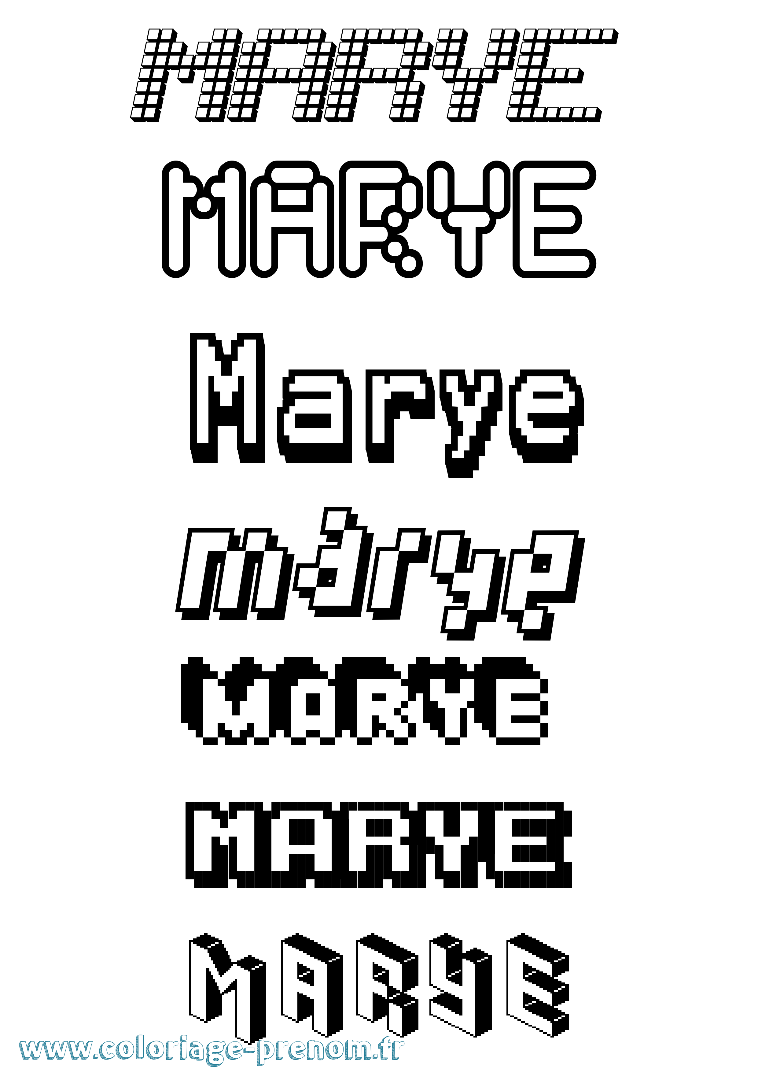 Coloriage prénom Marye Pixel