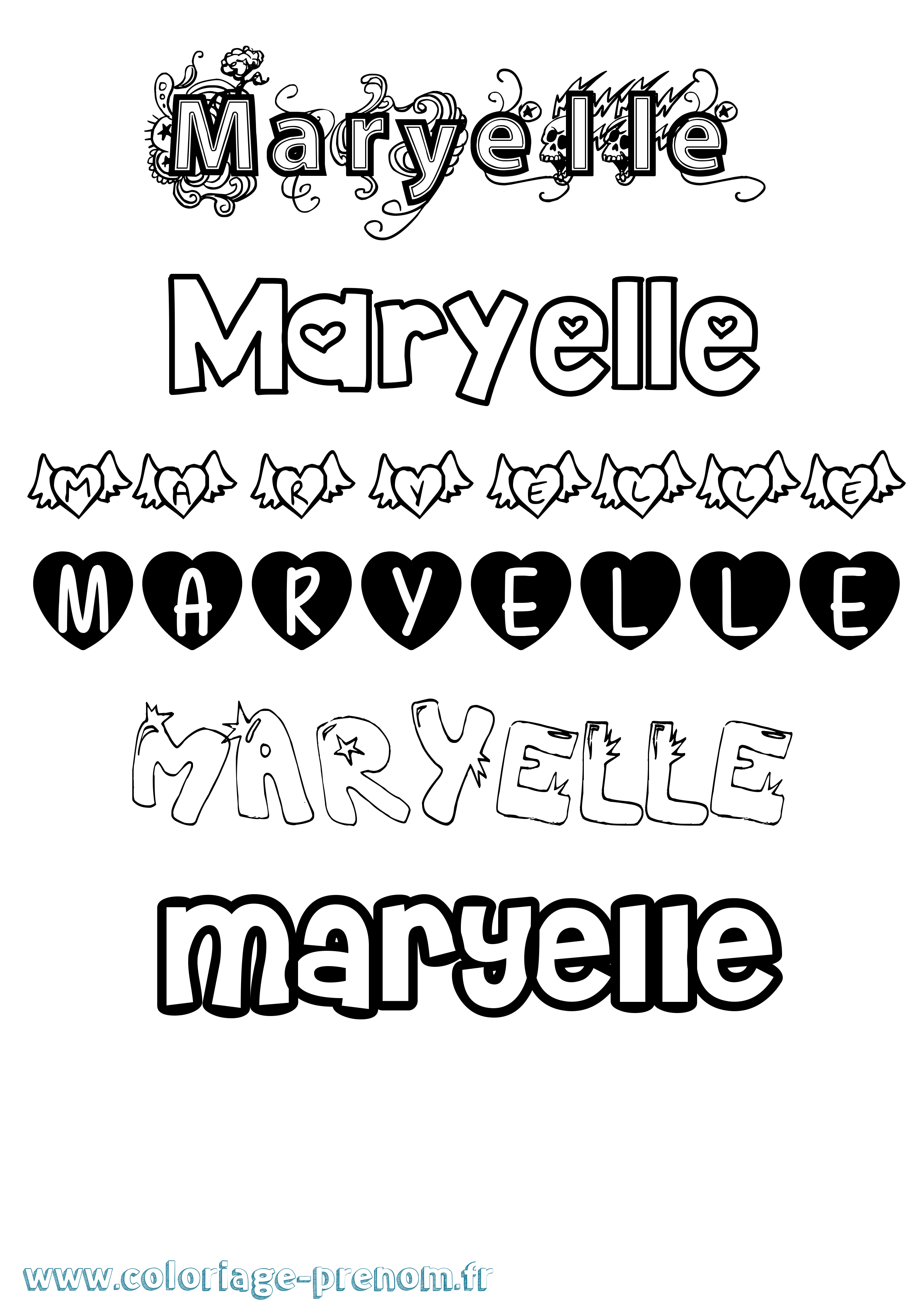 Coloriage prénom Maryelle Girly