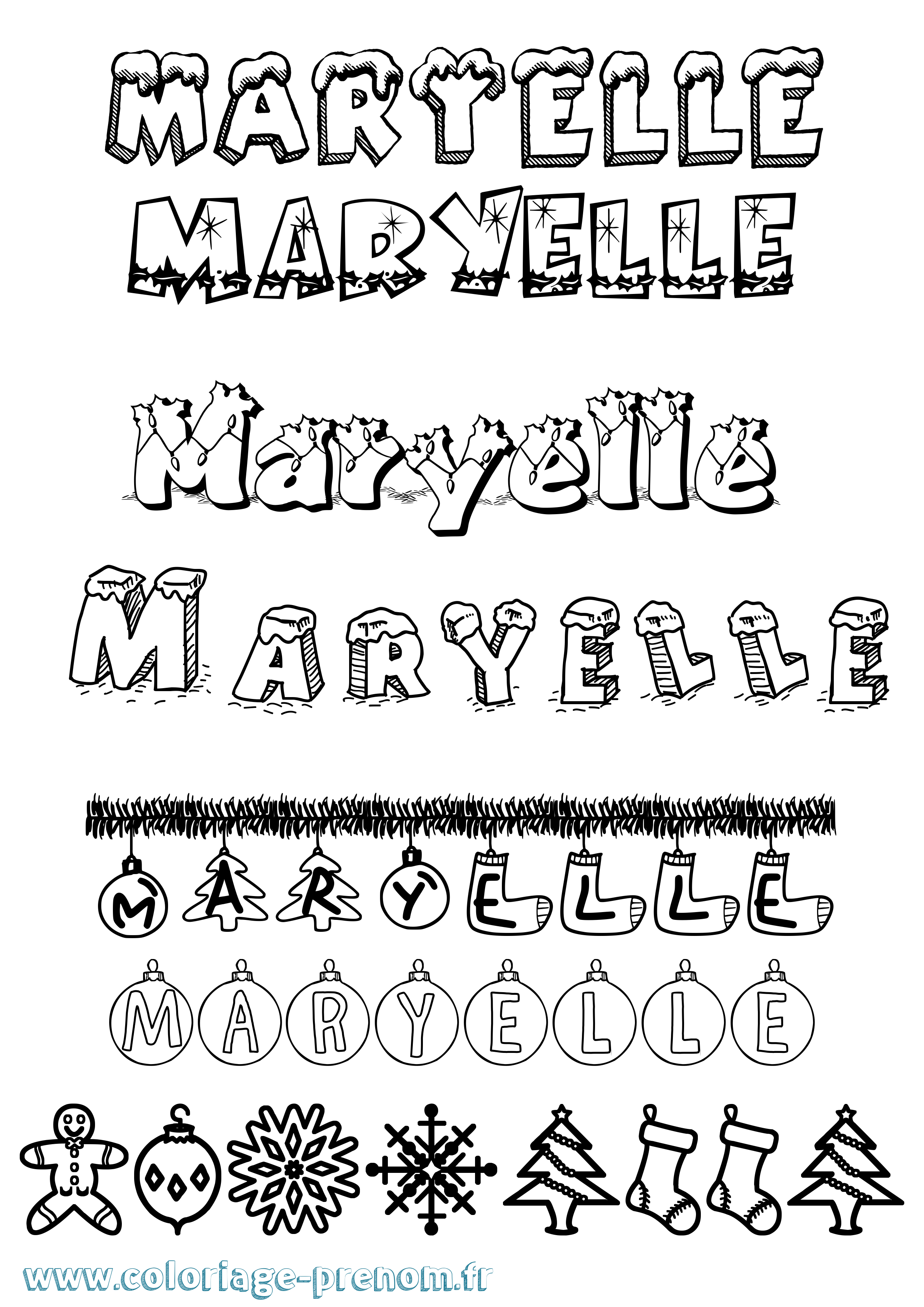 Coloriage prénom Maryelle Noël