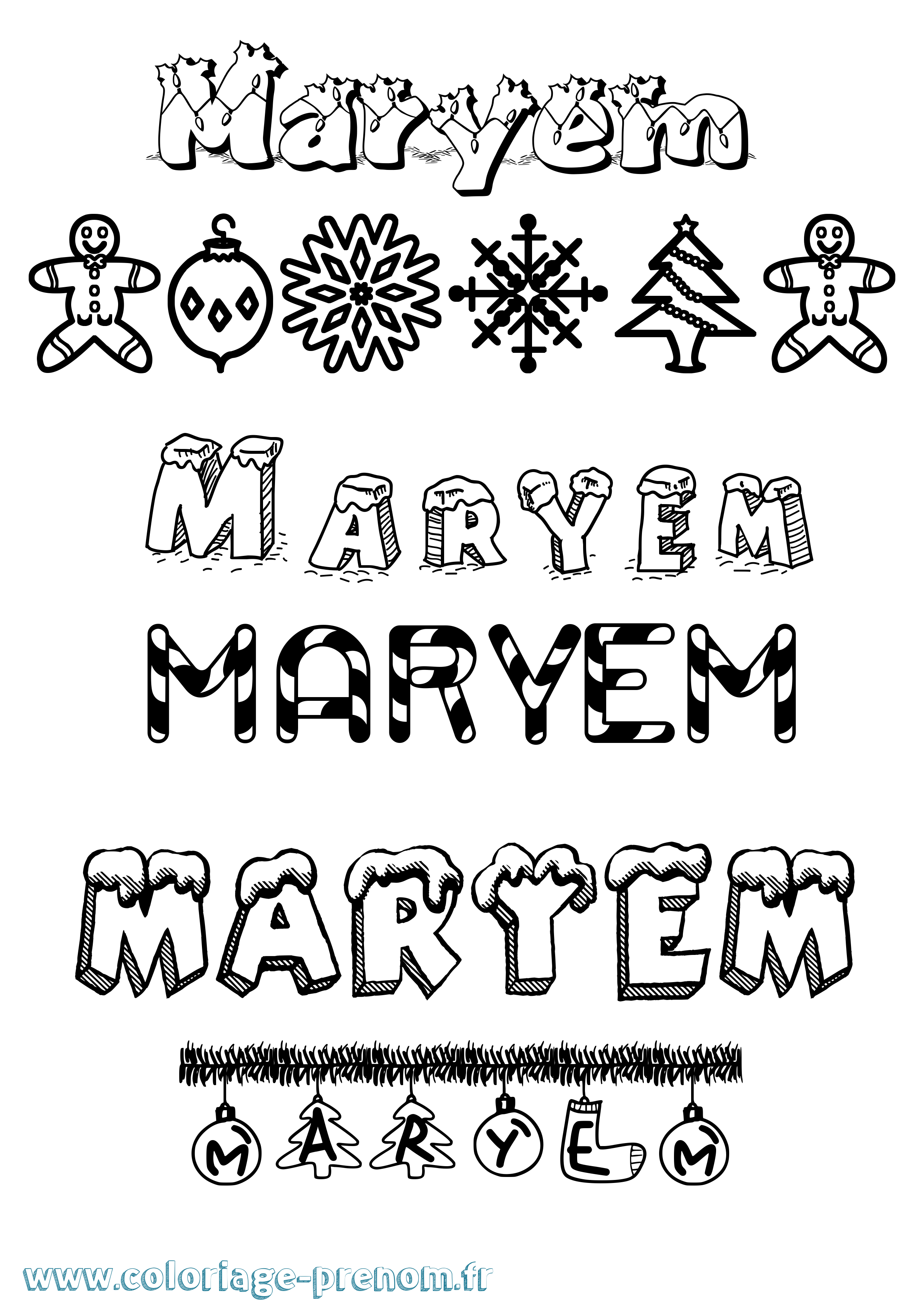 Coloriage prénom Maryem Noël
