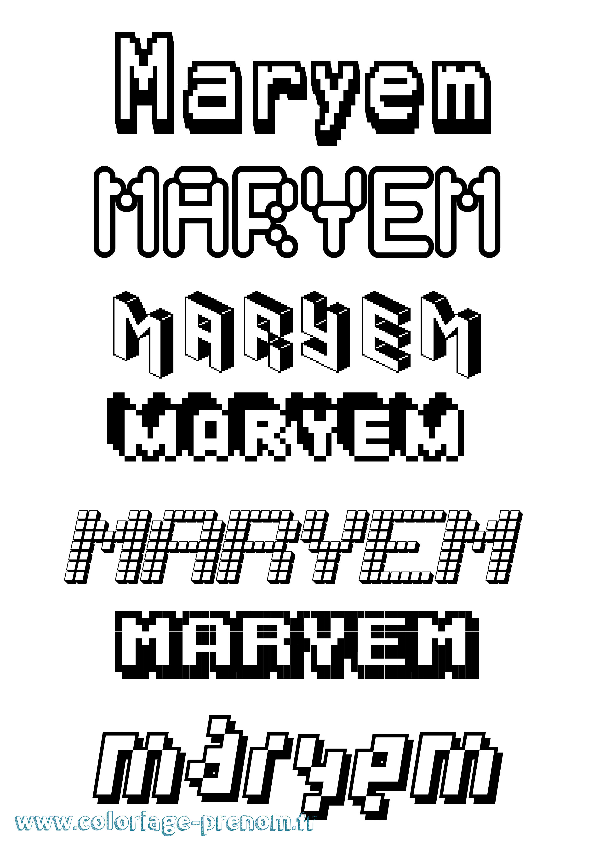 Coloriage prénom Maryem Pixel
