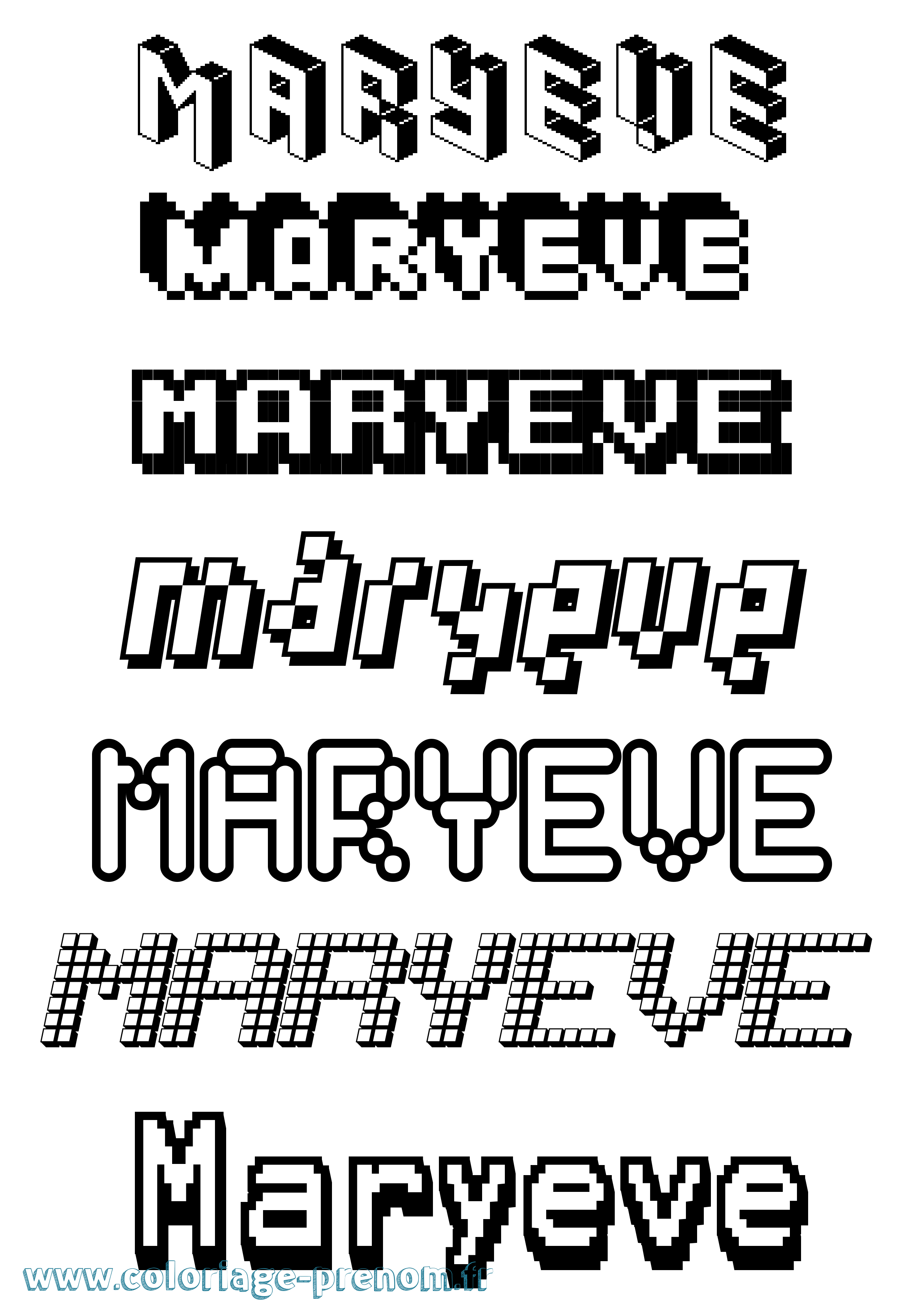 Coloriage prénom Maryeve Pixel