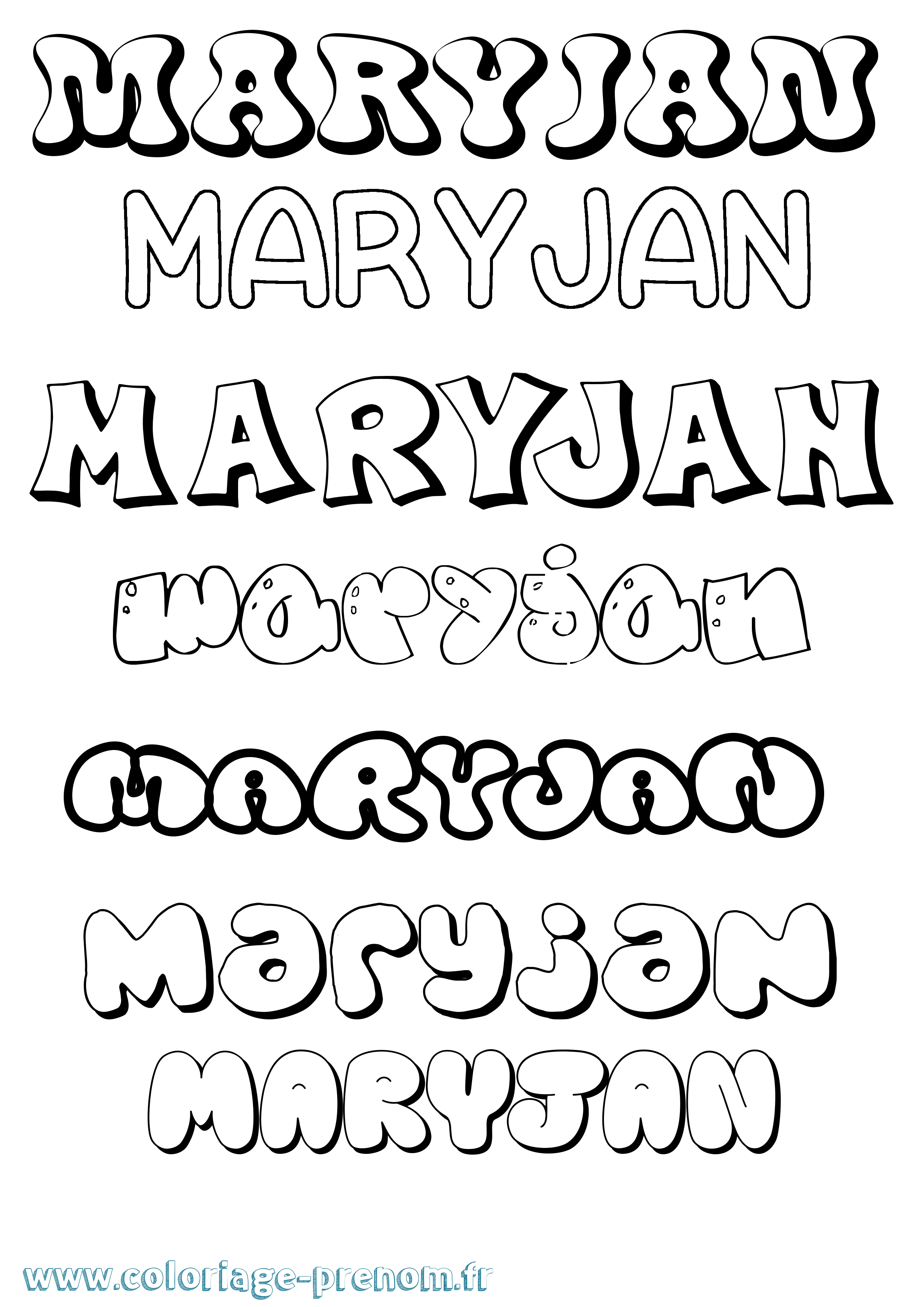 Coloriage prénom Maryjan Bubble