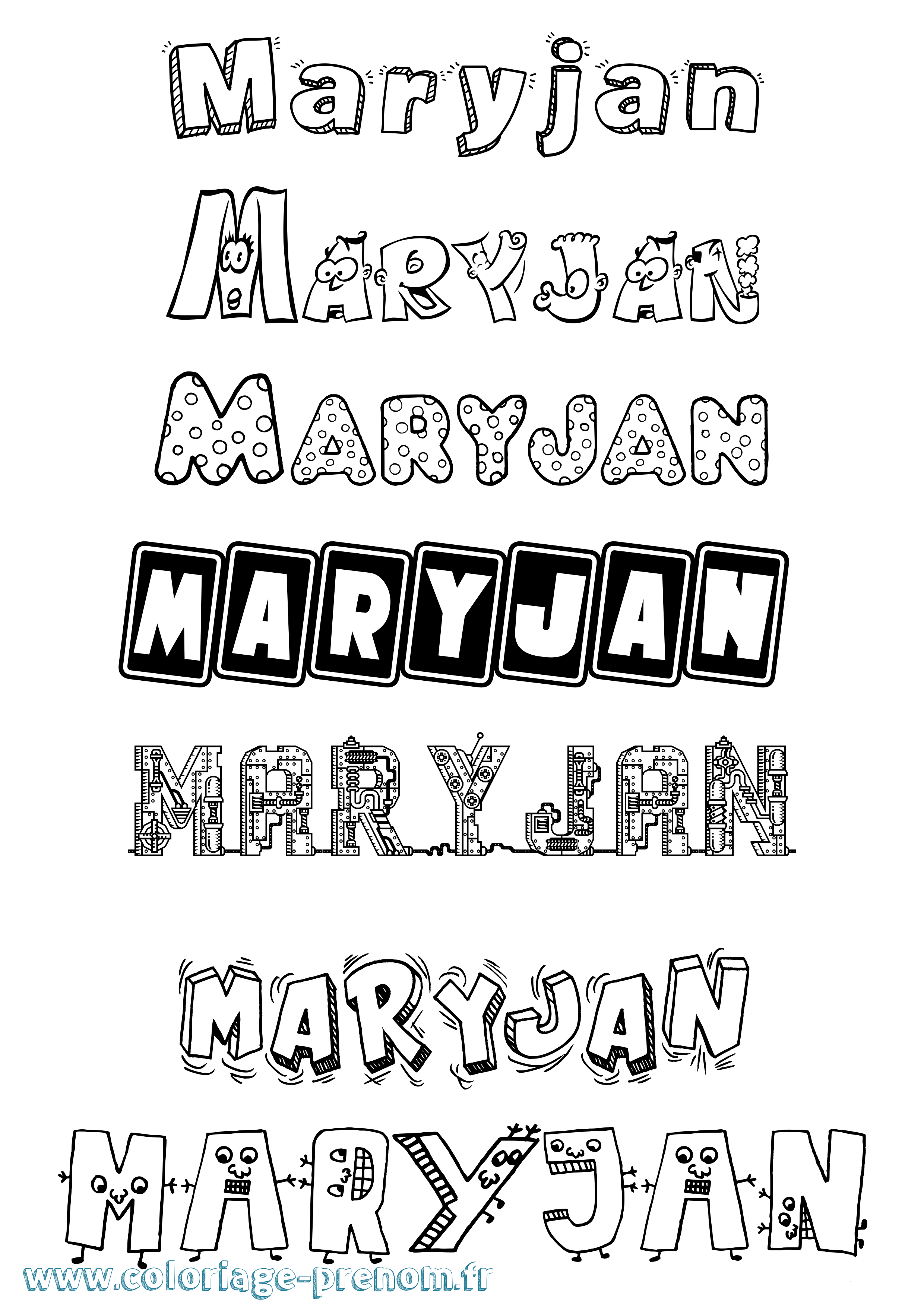 Coloriage prénom Maryjan Fun