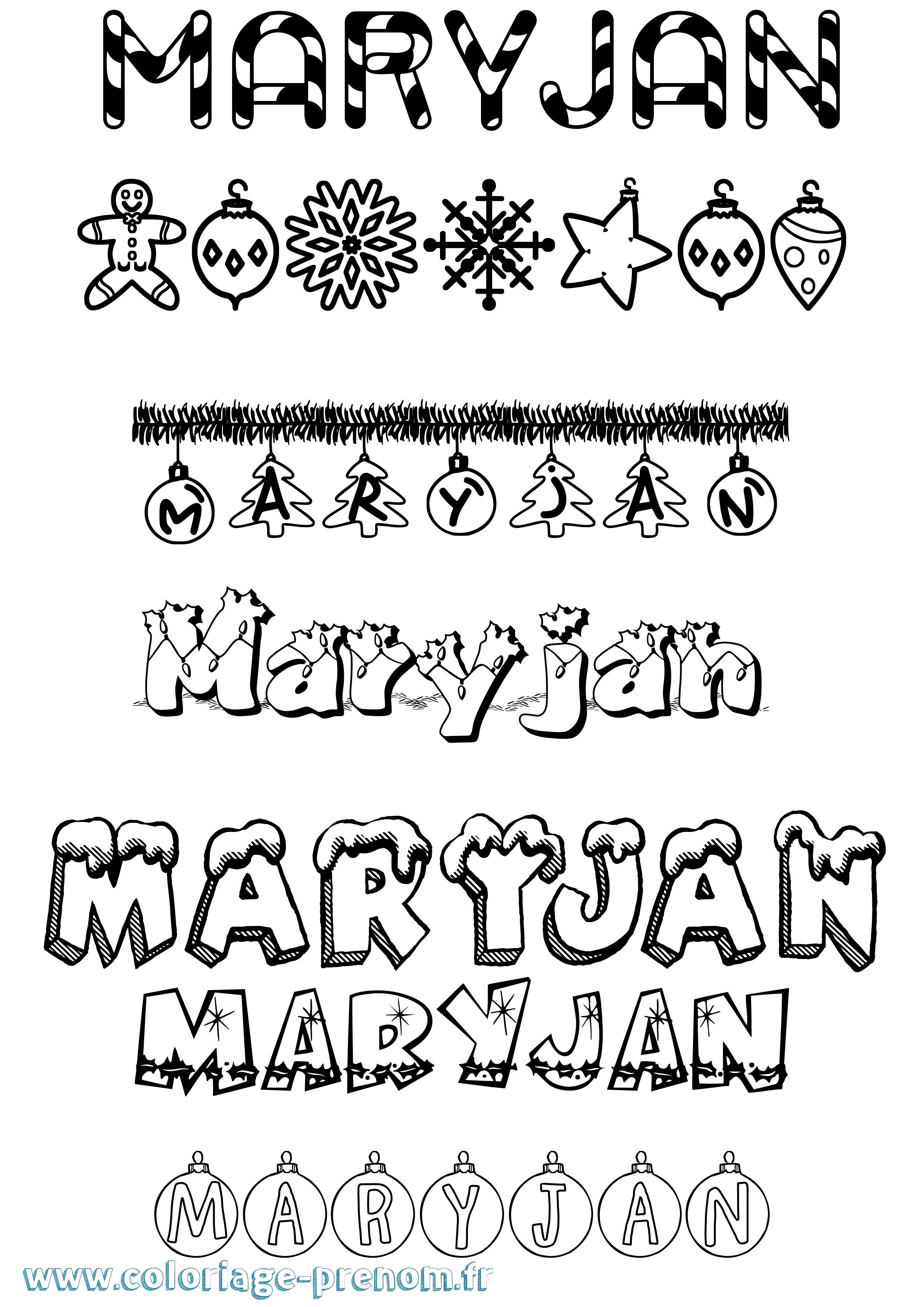 Coloriage prénom Maryjan Noël