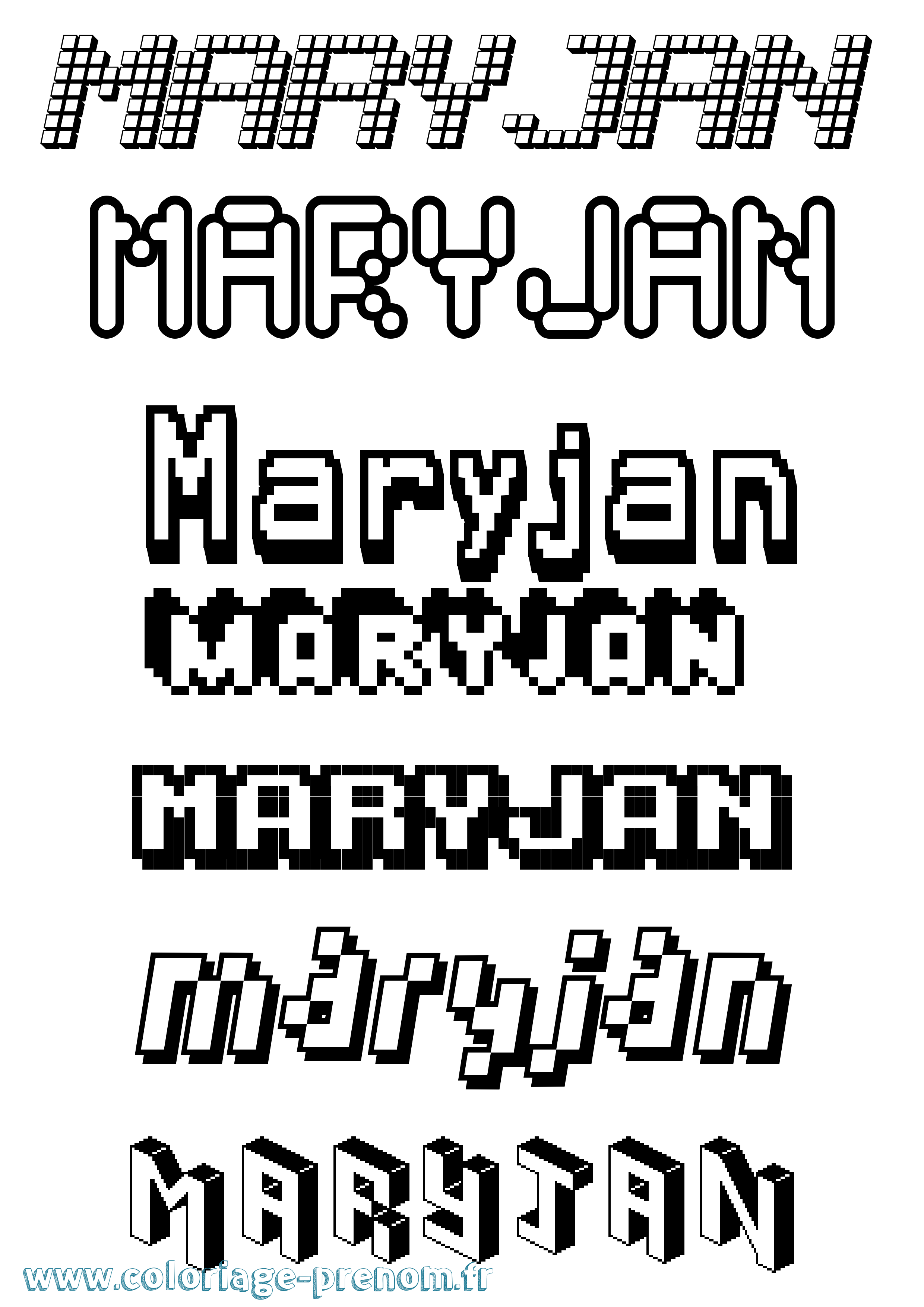 Coloriage prénom Maryjan Pixel