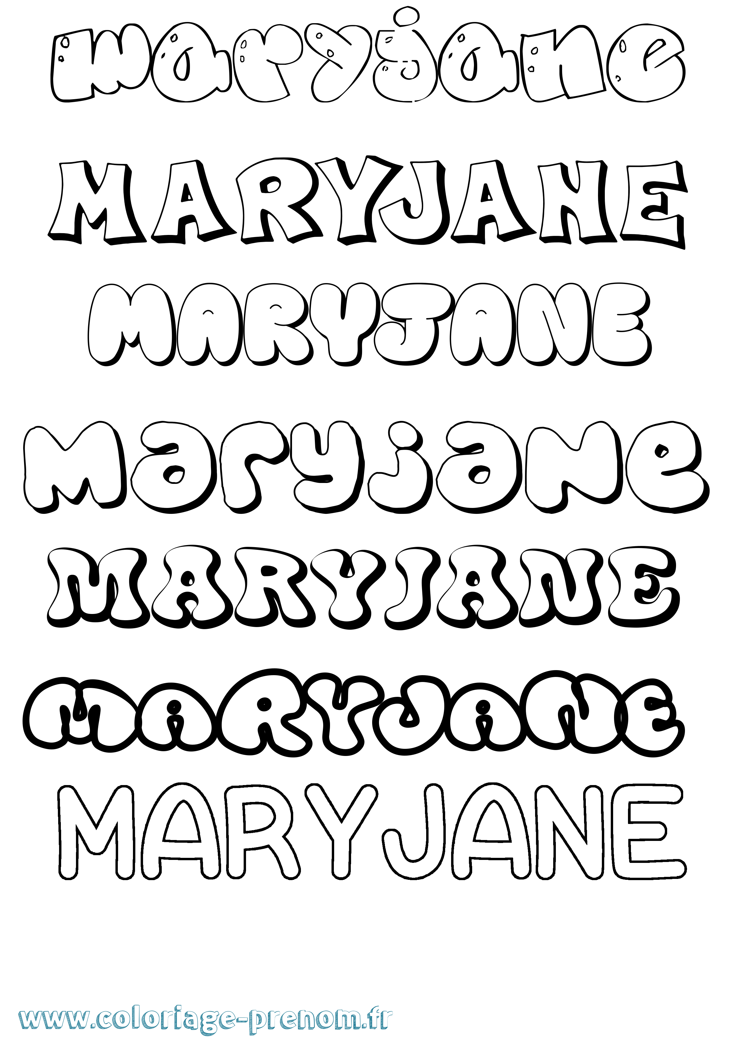 Coloriage prénom Maryjane Bubble