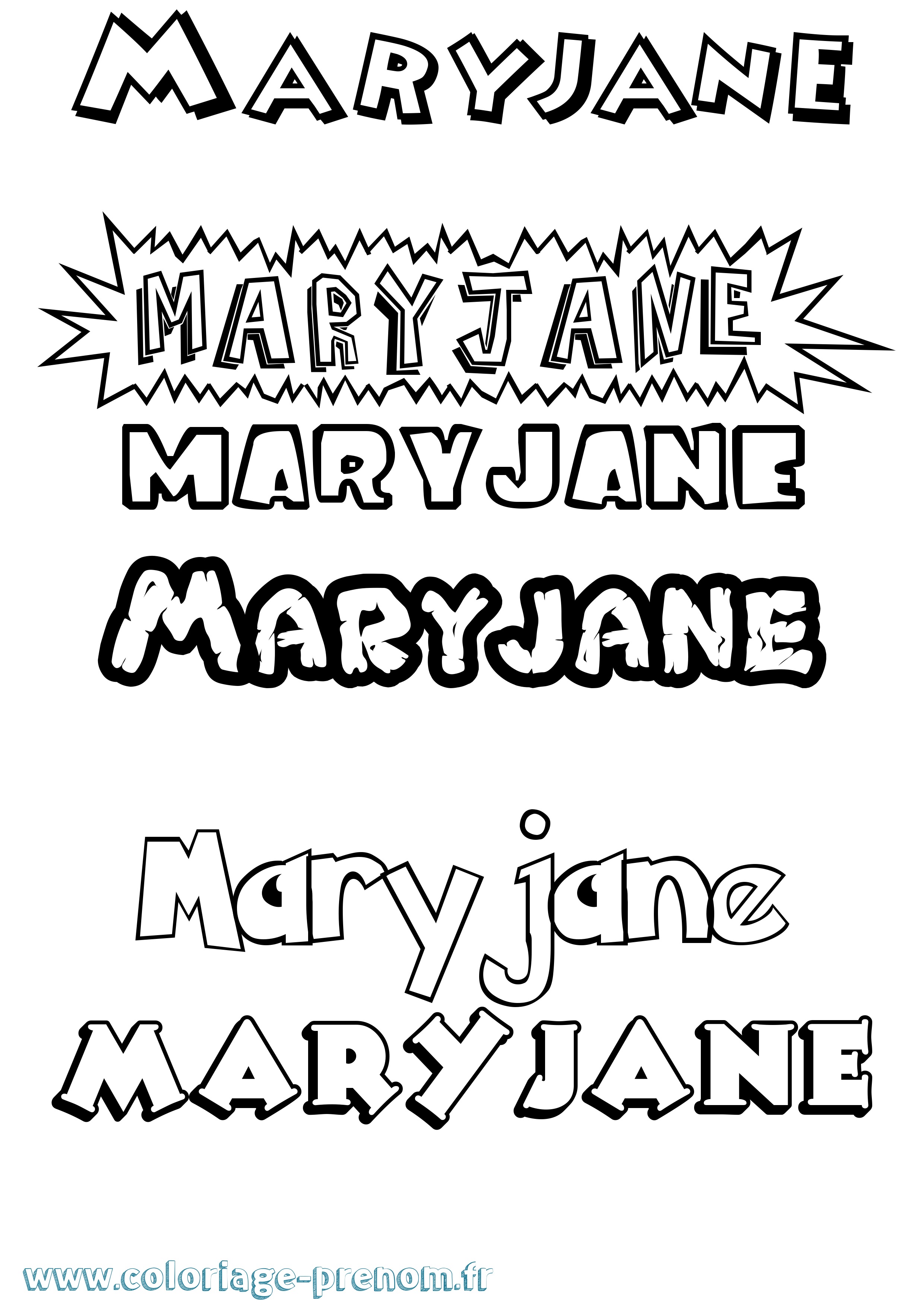 Coloriage prénom Maryjane Dessin Animé
