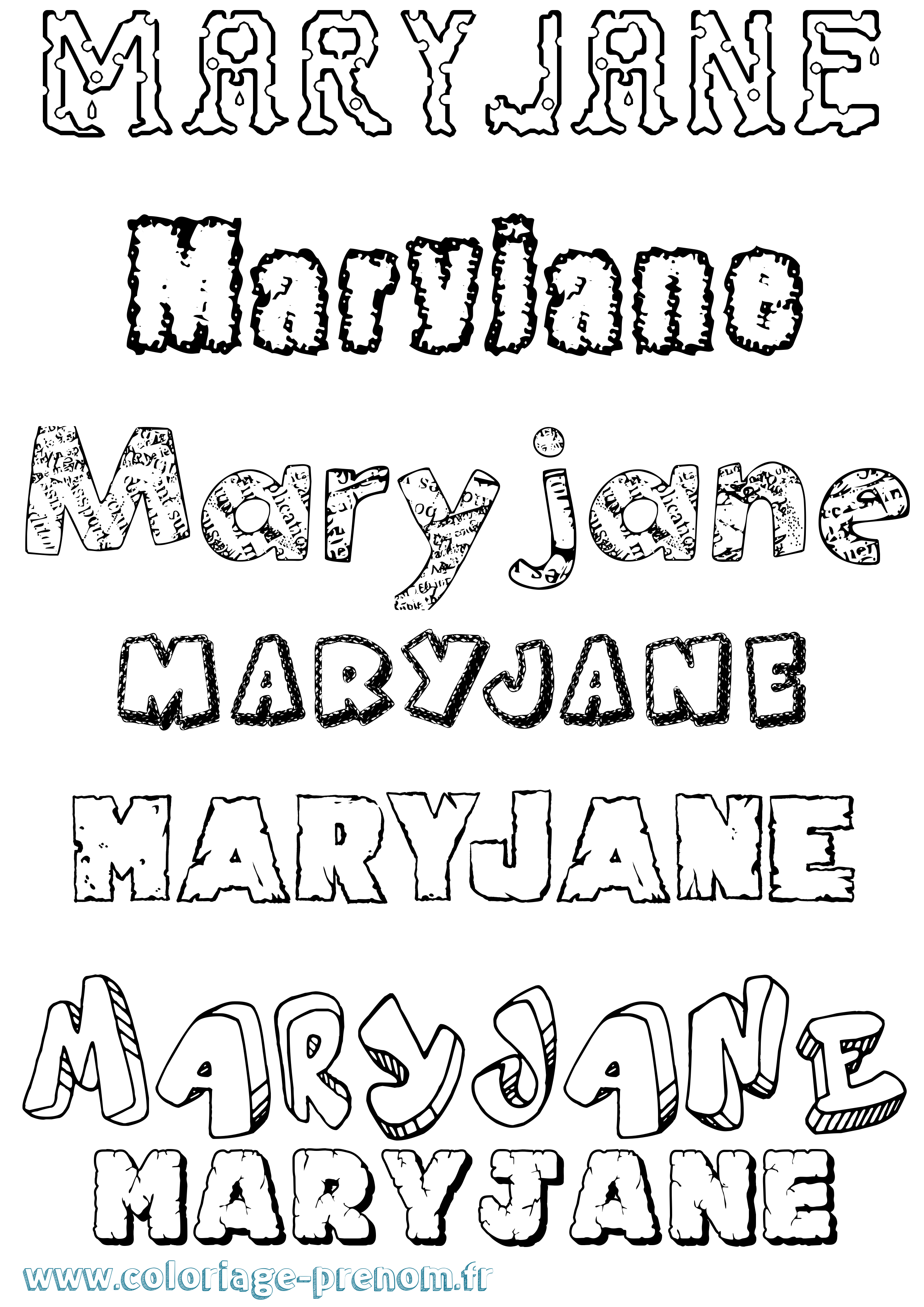 Coloriage prénom Maryjane Destructuré
